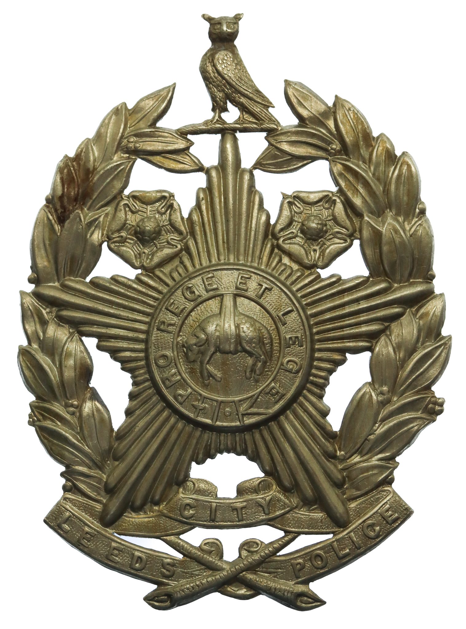 Leeds City Police White Metal Helmet Plate