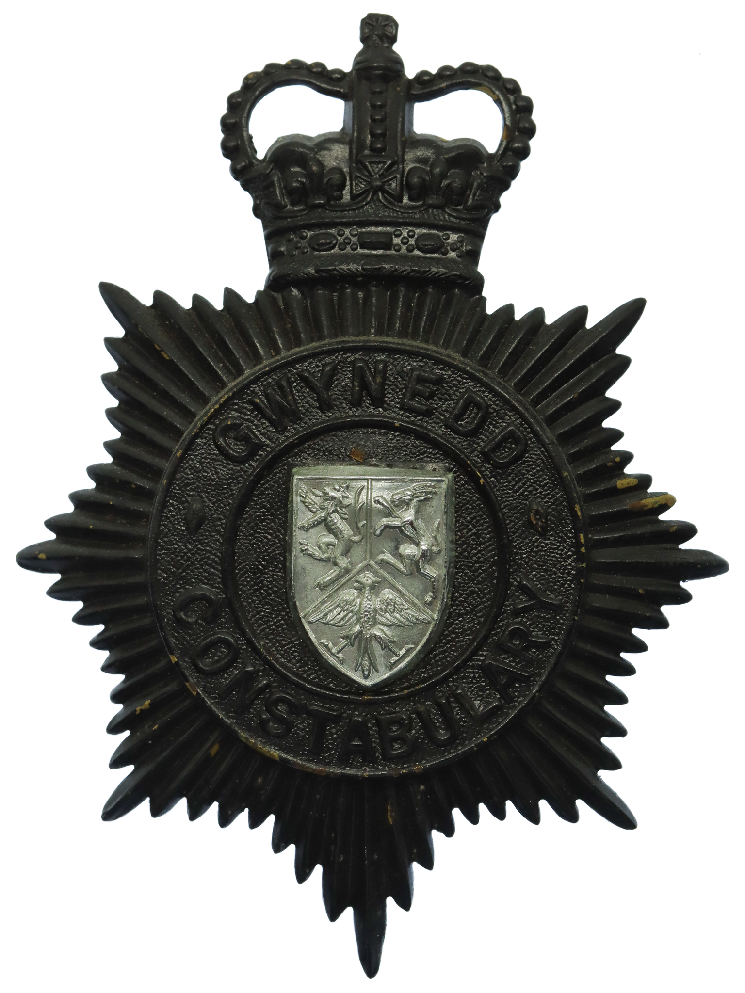 Gwynedd Constabulary Night Helmet Plate - Queen's Crown