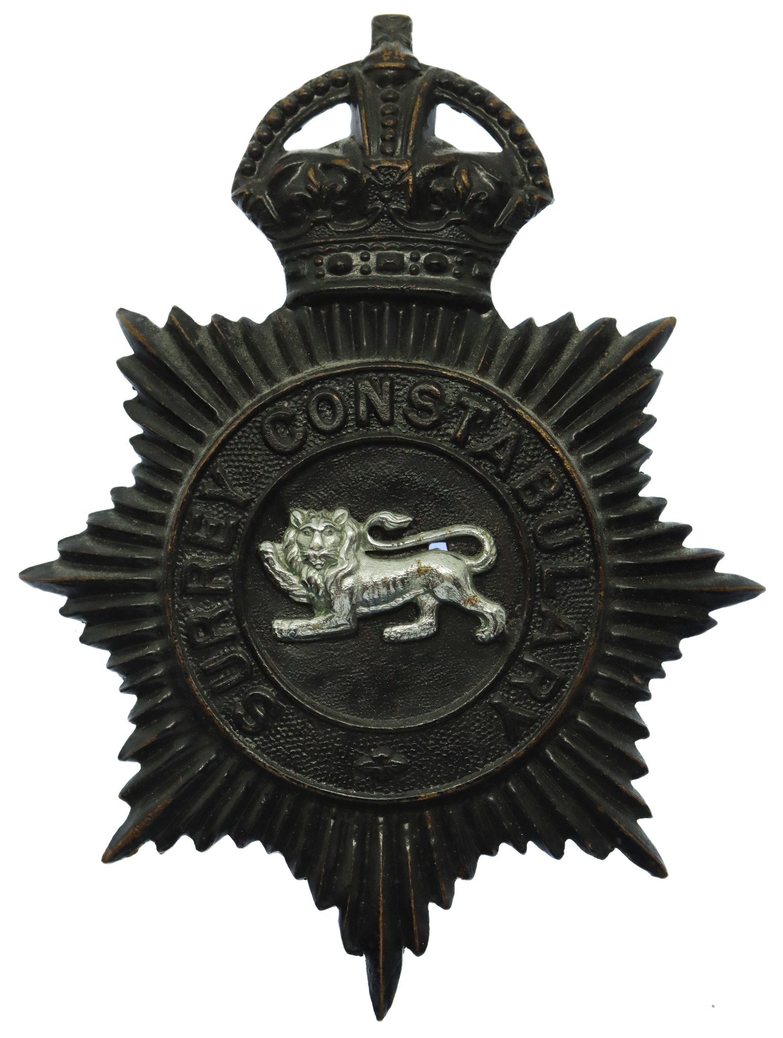 Surrey Constabulary Night Helmet Plate - King's Crown