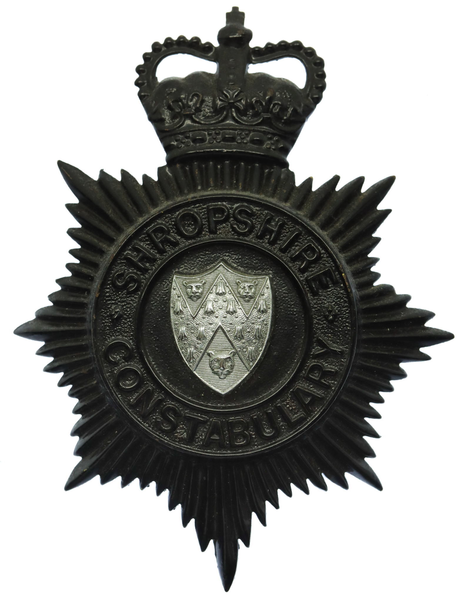 Shropshire Constabulary Night Helmet Plate - Queen's Crown