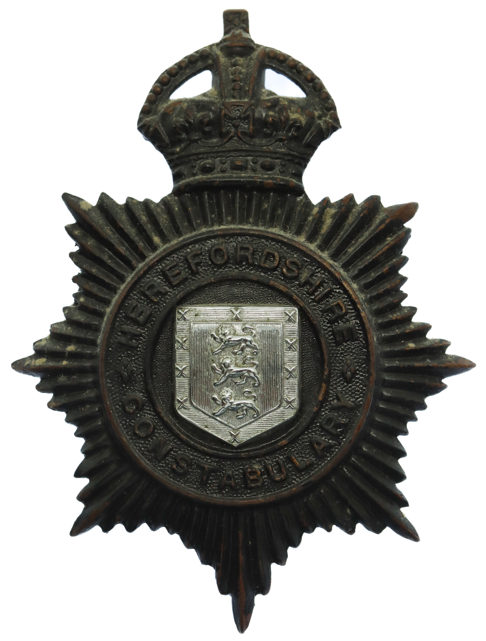 Herefordshire Constabulary Black Helmet Plate - King's Crown