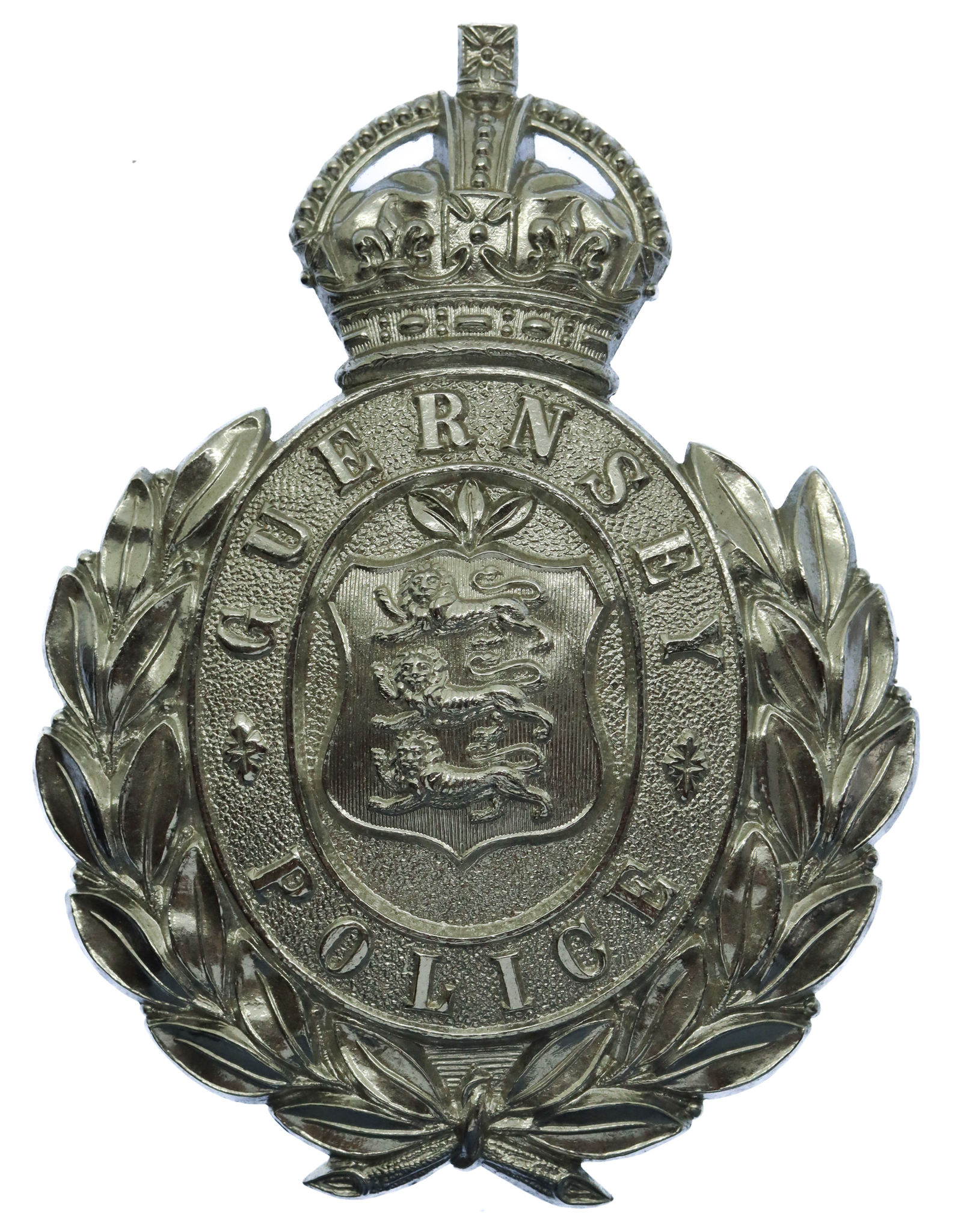 Guernsey Police Wreath Helmet Plate - King's Crown