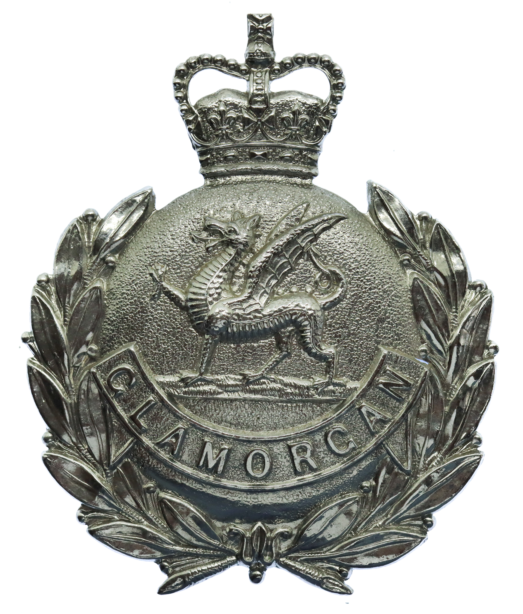 Glamorgan Constabulary Wreath Helmet Plate - Queen's Crown