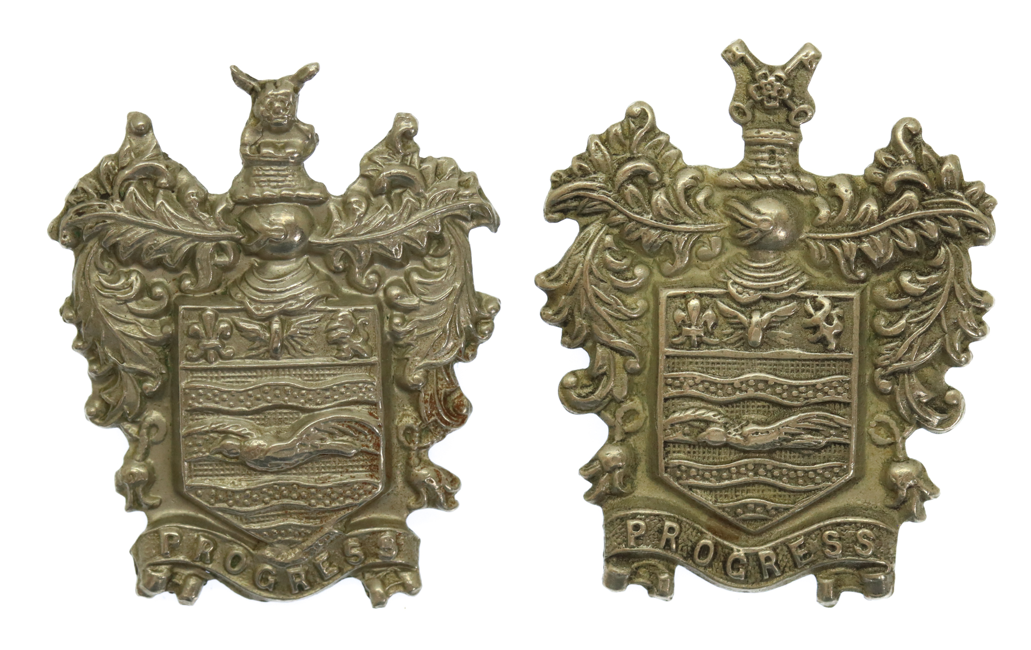 Pair of Blackpool Police White Metal Coat of Arms Collar Badges