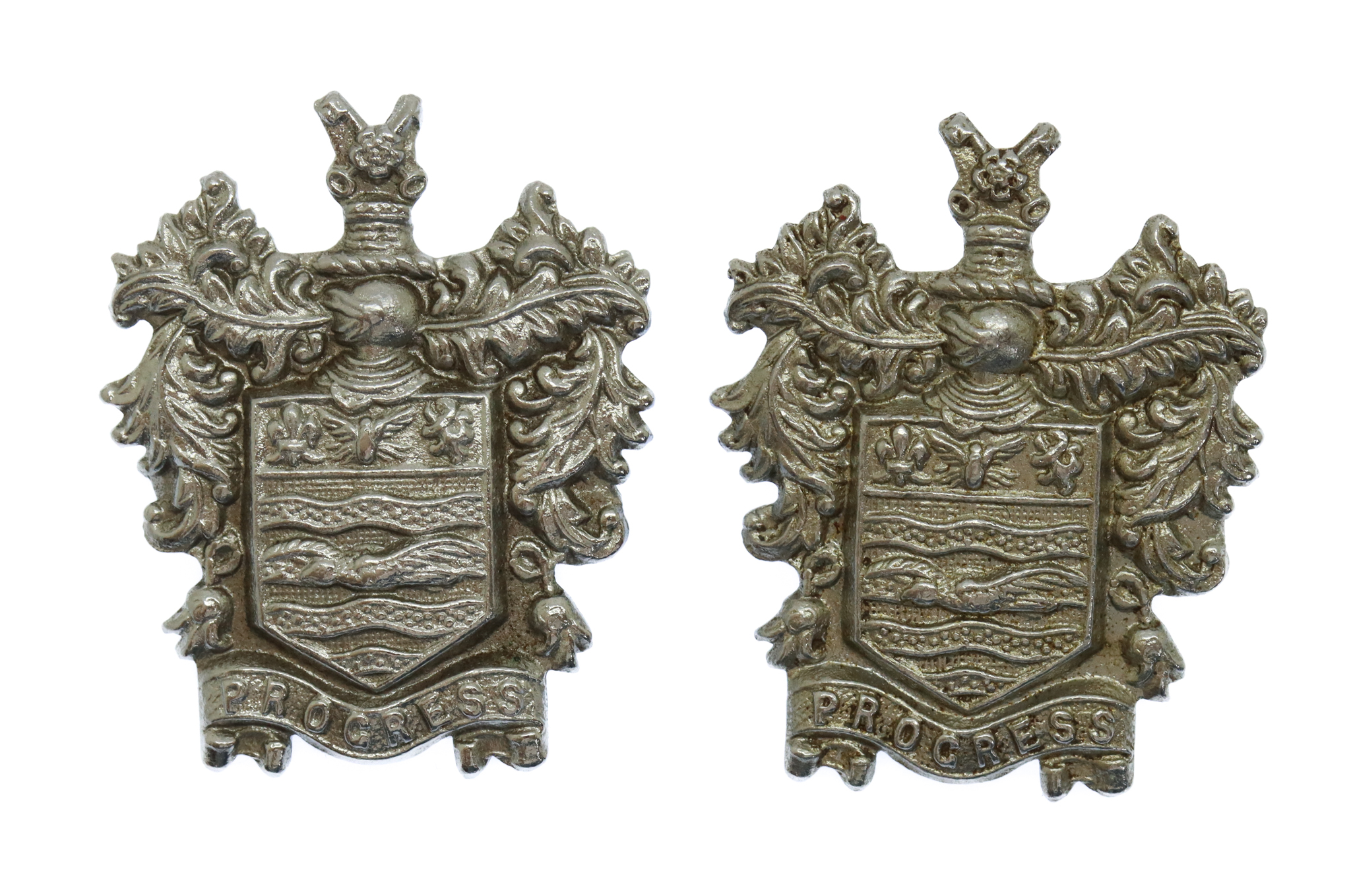 Pair of Blackpool Police Coat of Arms Chrome Collar Badges