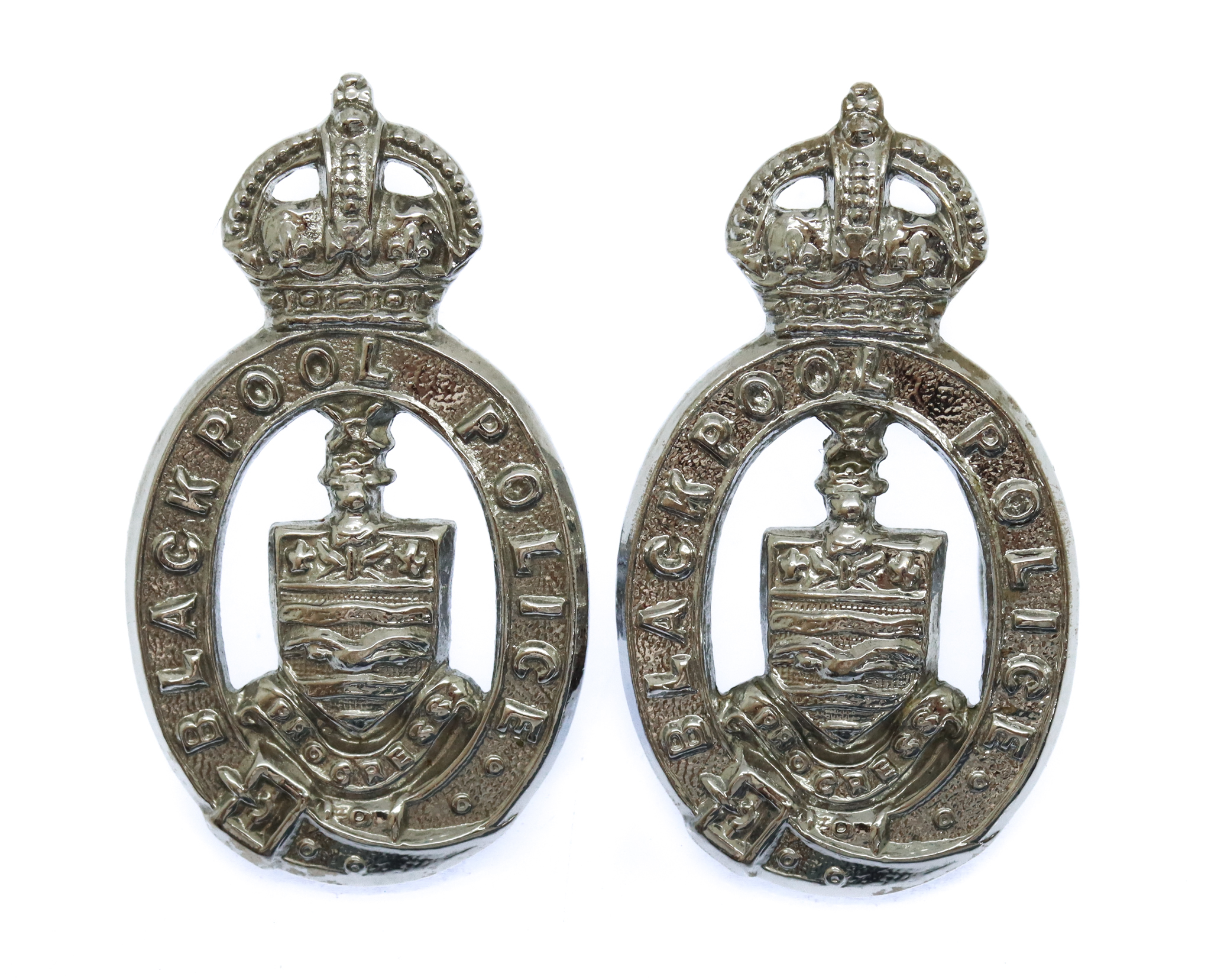 Pair of Blackpool Police Collar Badges - King's Crown