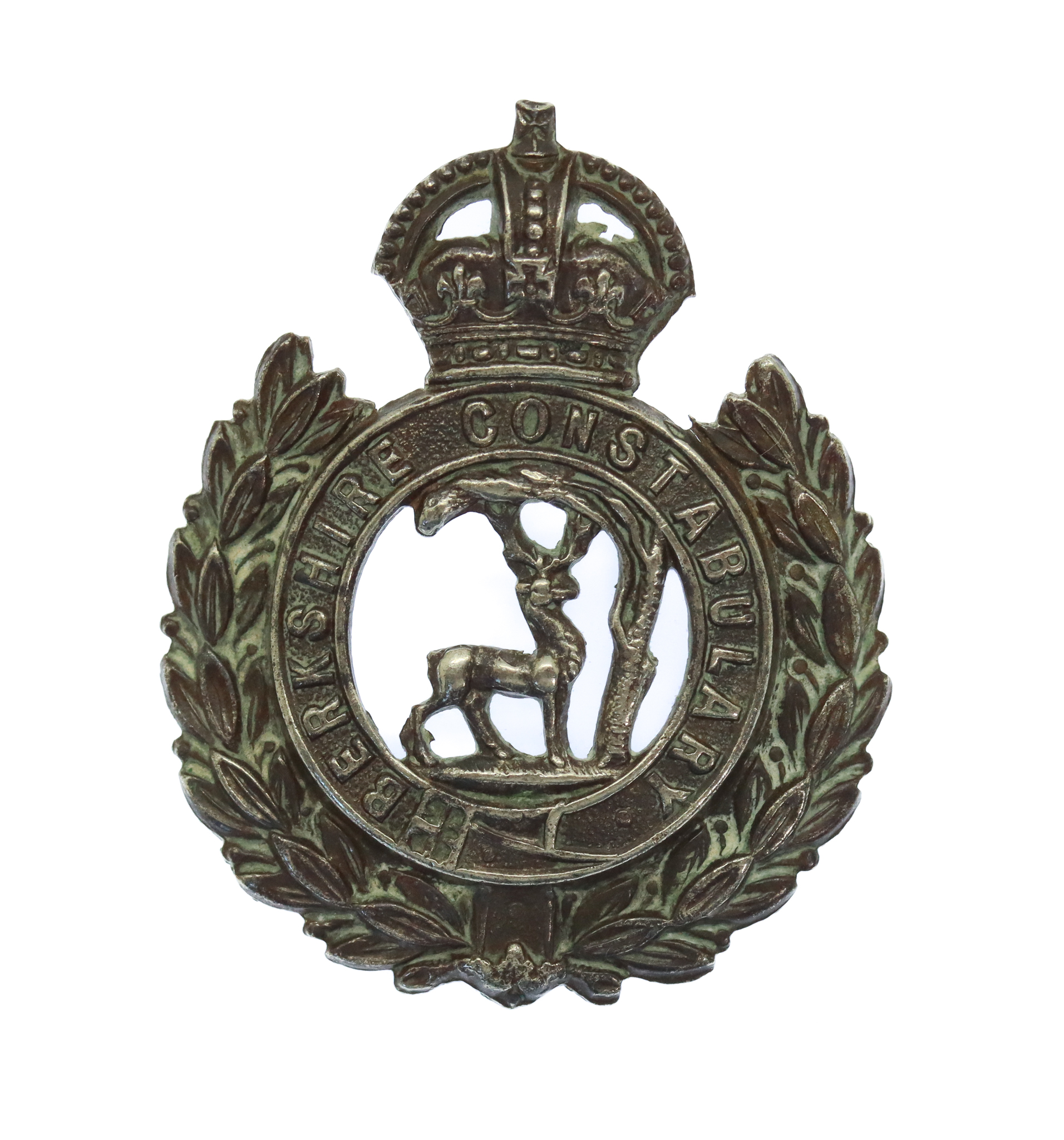 Berkshire Constabulary White Metal Collar Badge - King's Crown