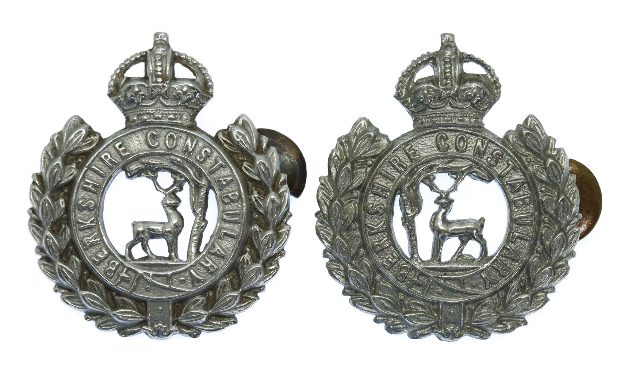 Pair of Berkshire Constabulary Chrome Collar Badges - King's Crown