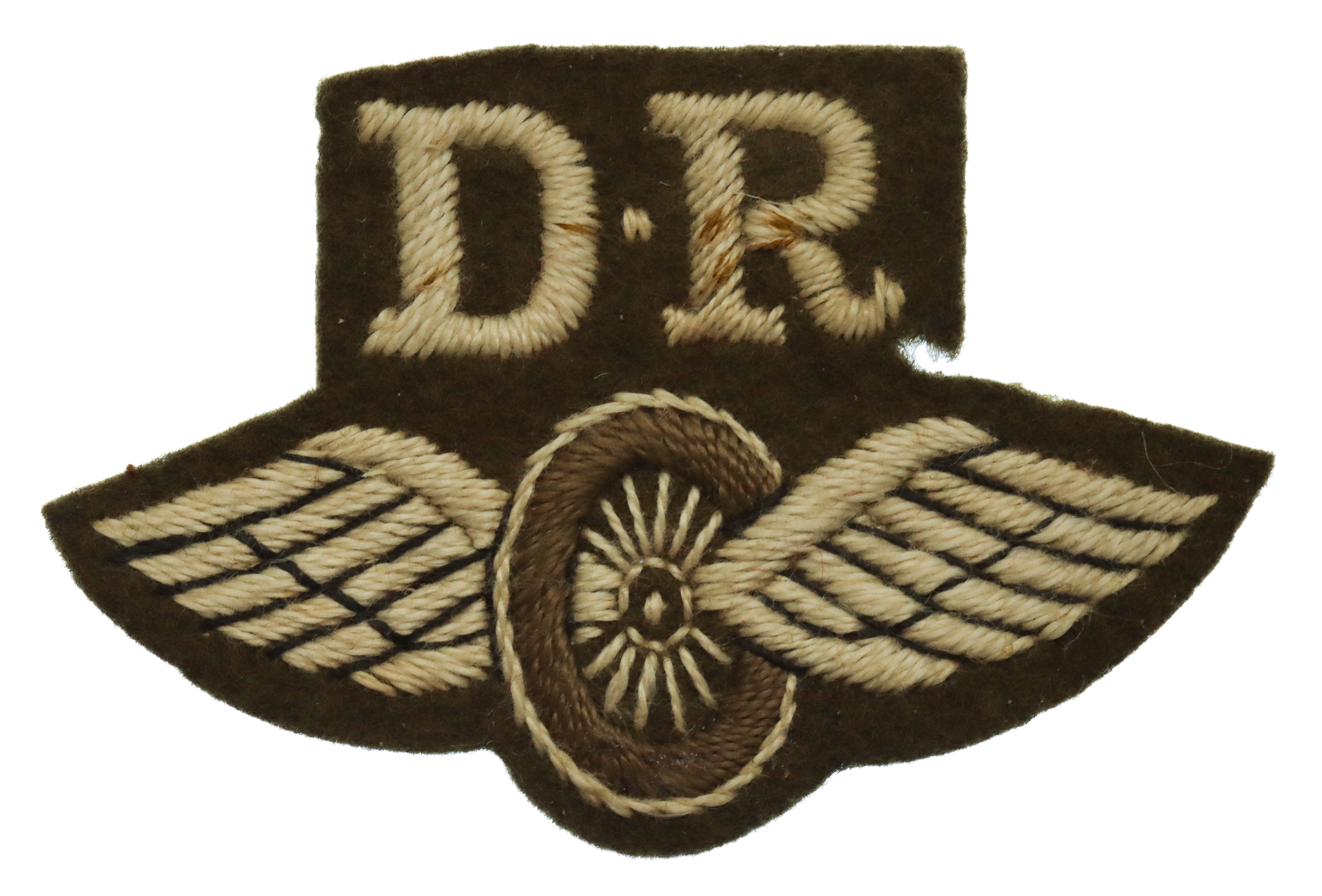 British Army Despatch Rider (D.R.) Winged Wheel Cloth Proficiency Arm Badge