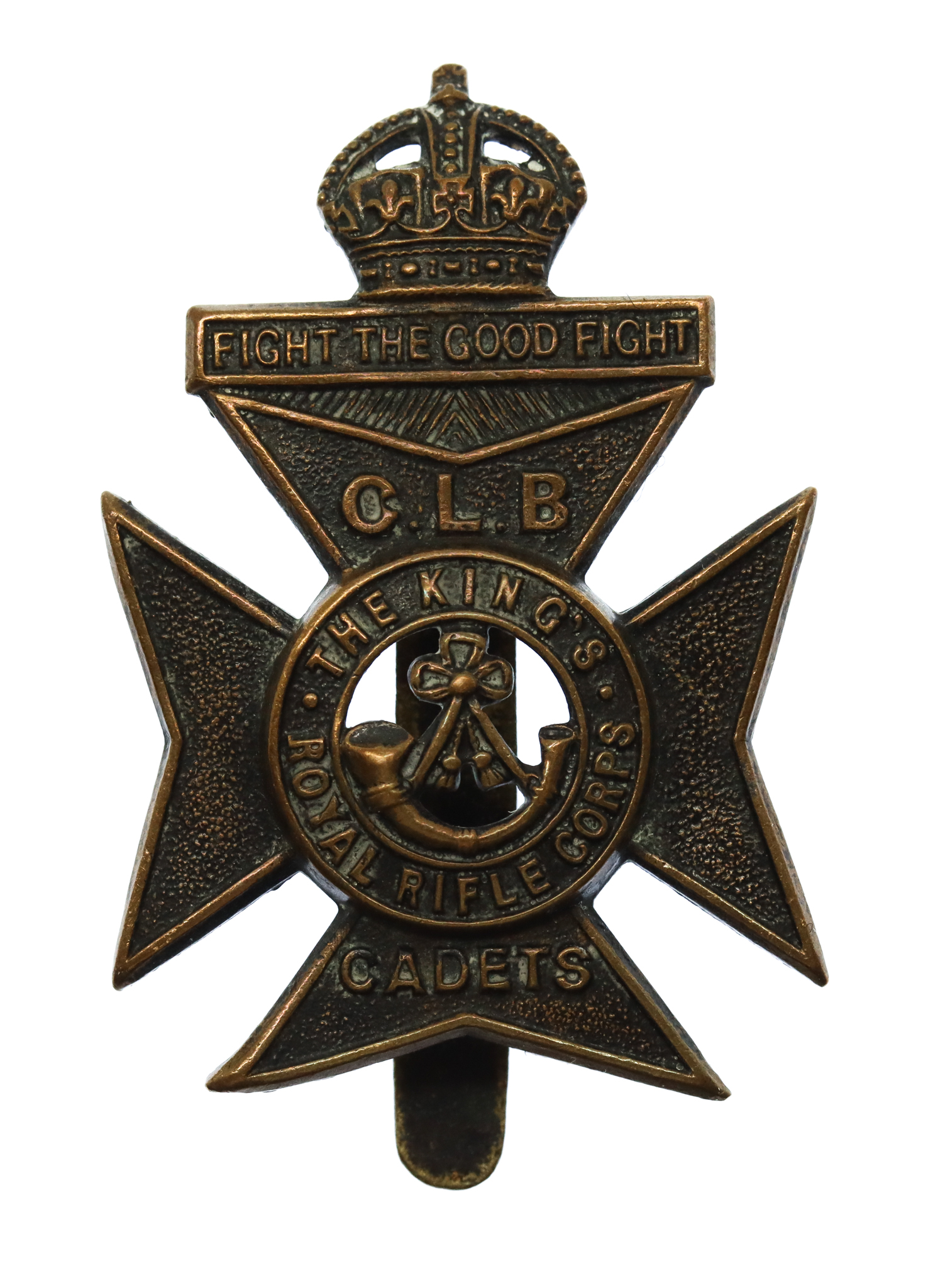 16th (Church Lads Brigade Cadets) Bn. King's Royal Rifle Corps (K.R.R.C.) Cap Badge - King's Crown