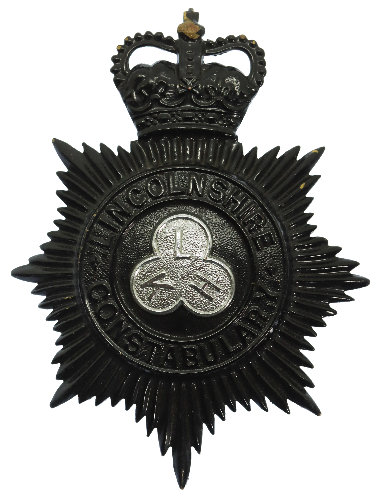 Lincolnshire Constabulary Night Helmet Plate - Queen's Crown
