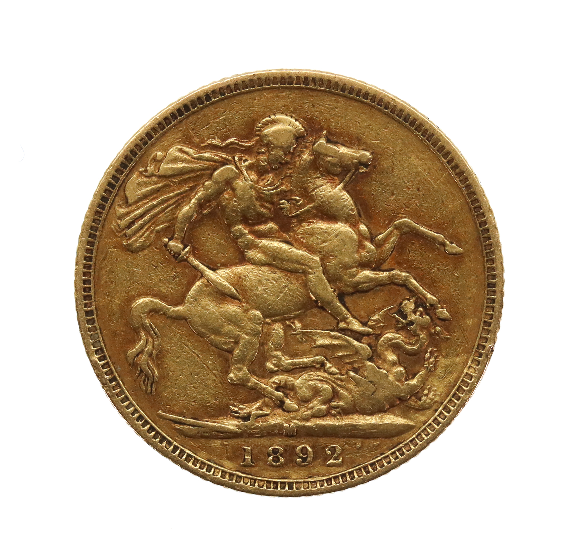 1892 M Victoria 22ct Gold Sovereign Coin (Melbourne Mint)