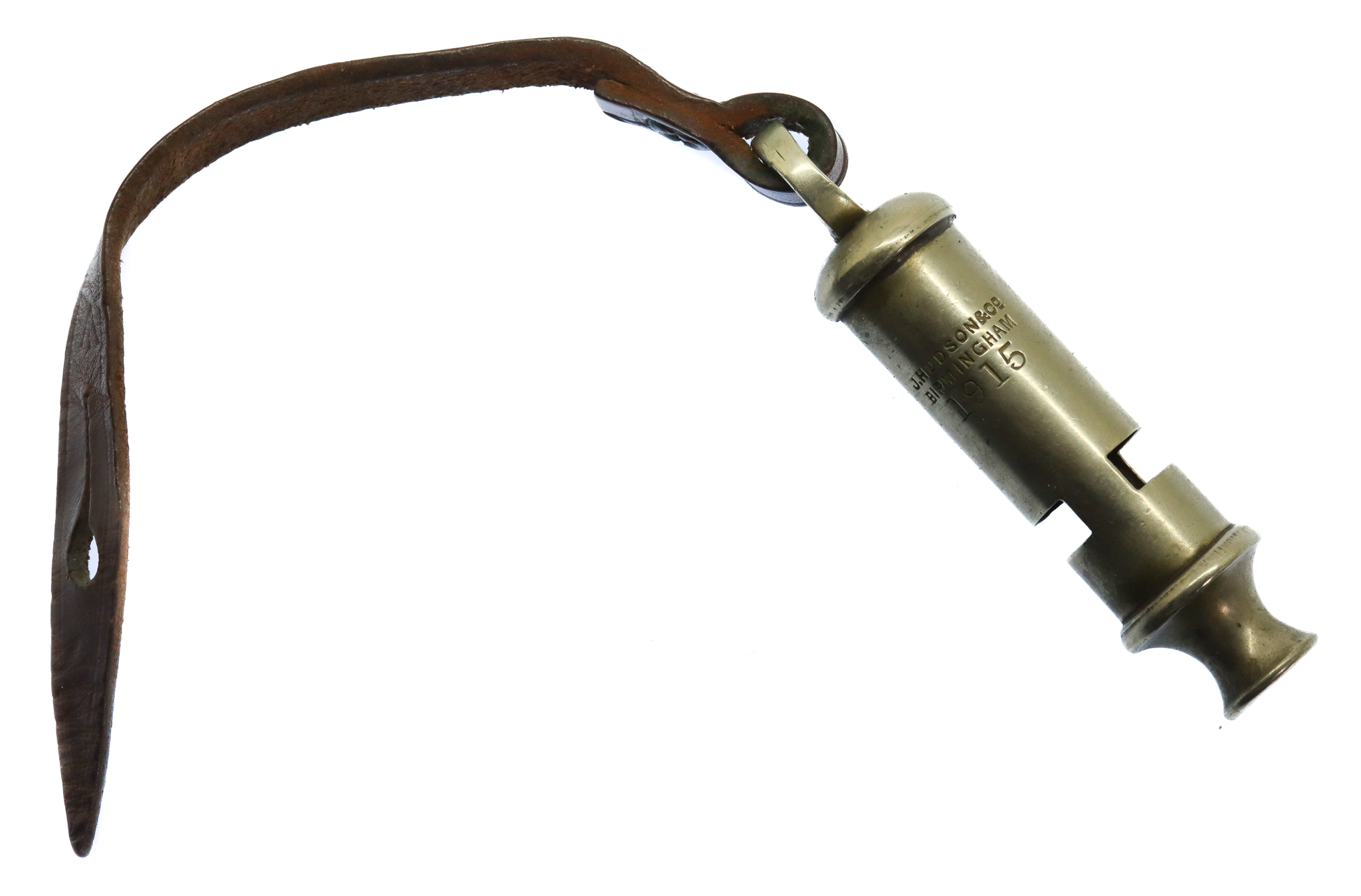  WW1 1915 Dated British Army Officer's Trench Whistle with Strap - J. Hudson & Co.