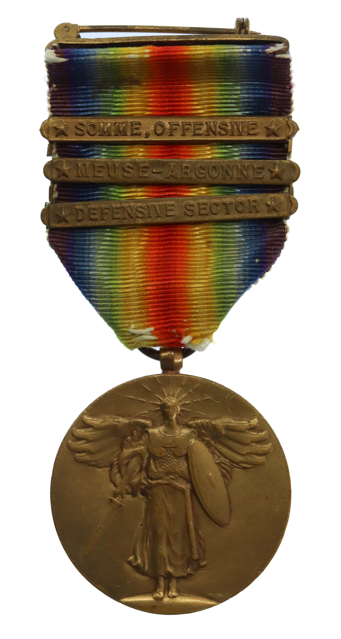 USA WW1 Victory Medal with 3 Clasps (Defensive Sector, Meuse-Argonne, Somme Offensive)