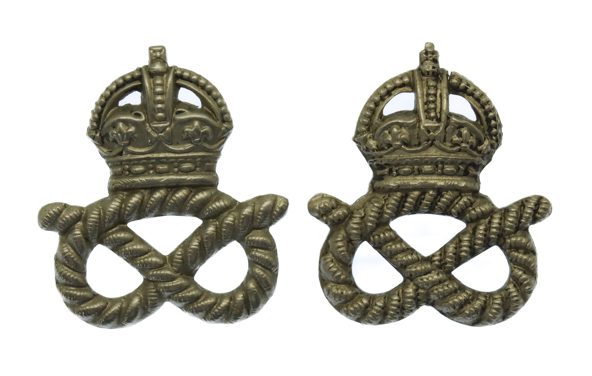 Pair of Staffordshire Constabulary White Metal Collar Badges - King's Crown
