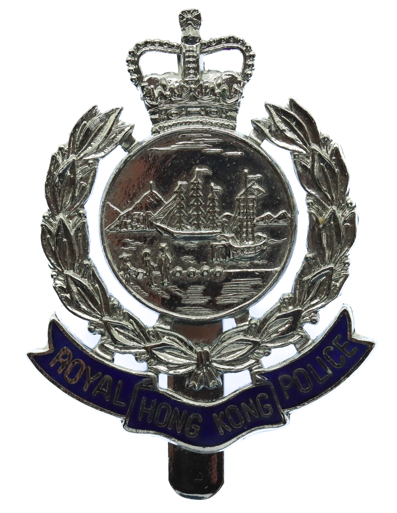 Royal Hong Kong Police Enamelled Cap Badge - Queen's Crown