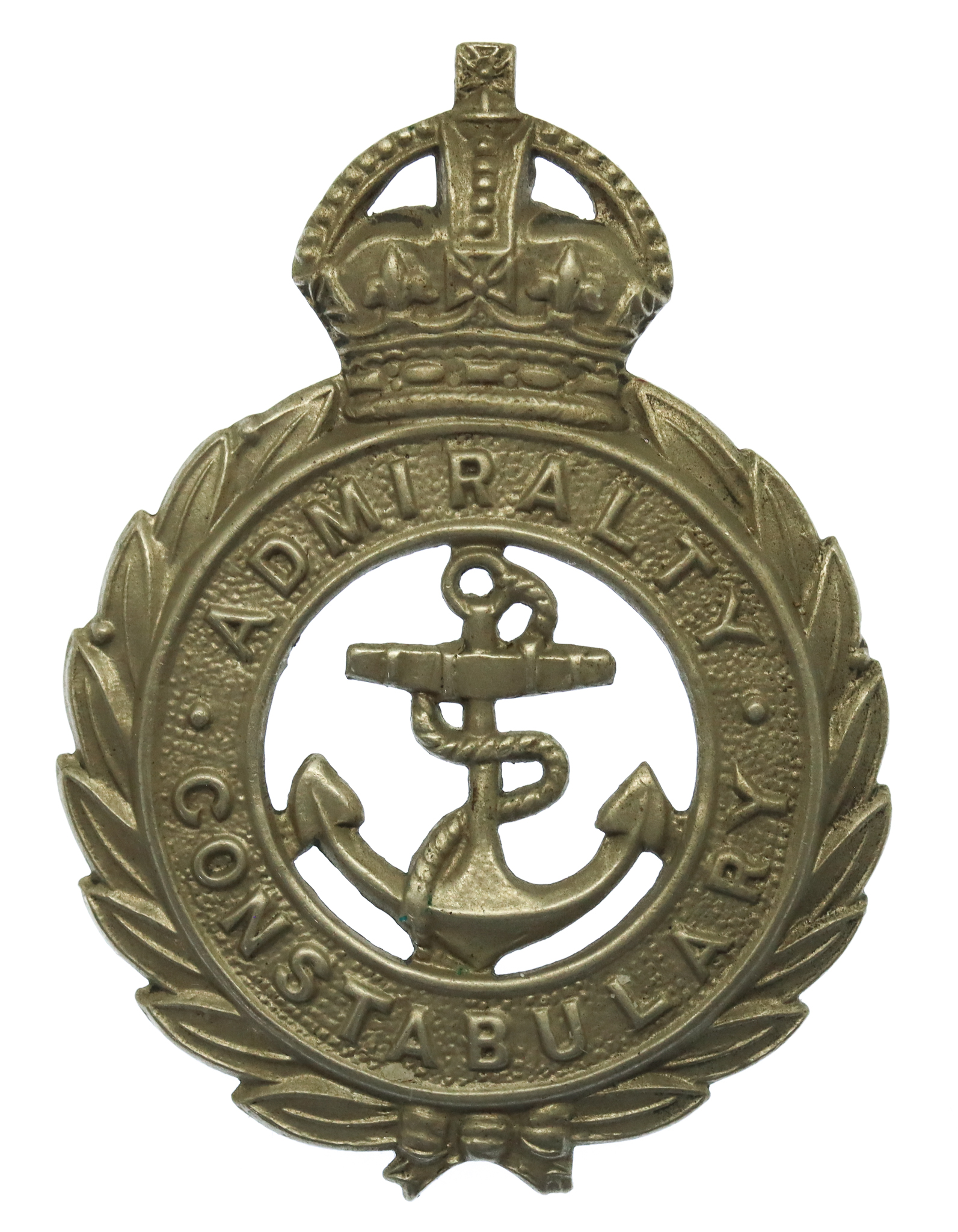 Admiralty Constabulary White Metal Cap Badge - King's Crown