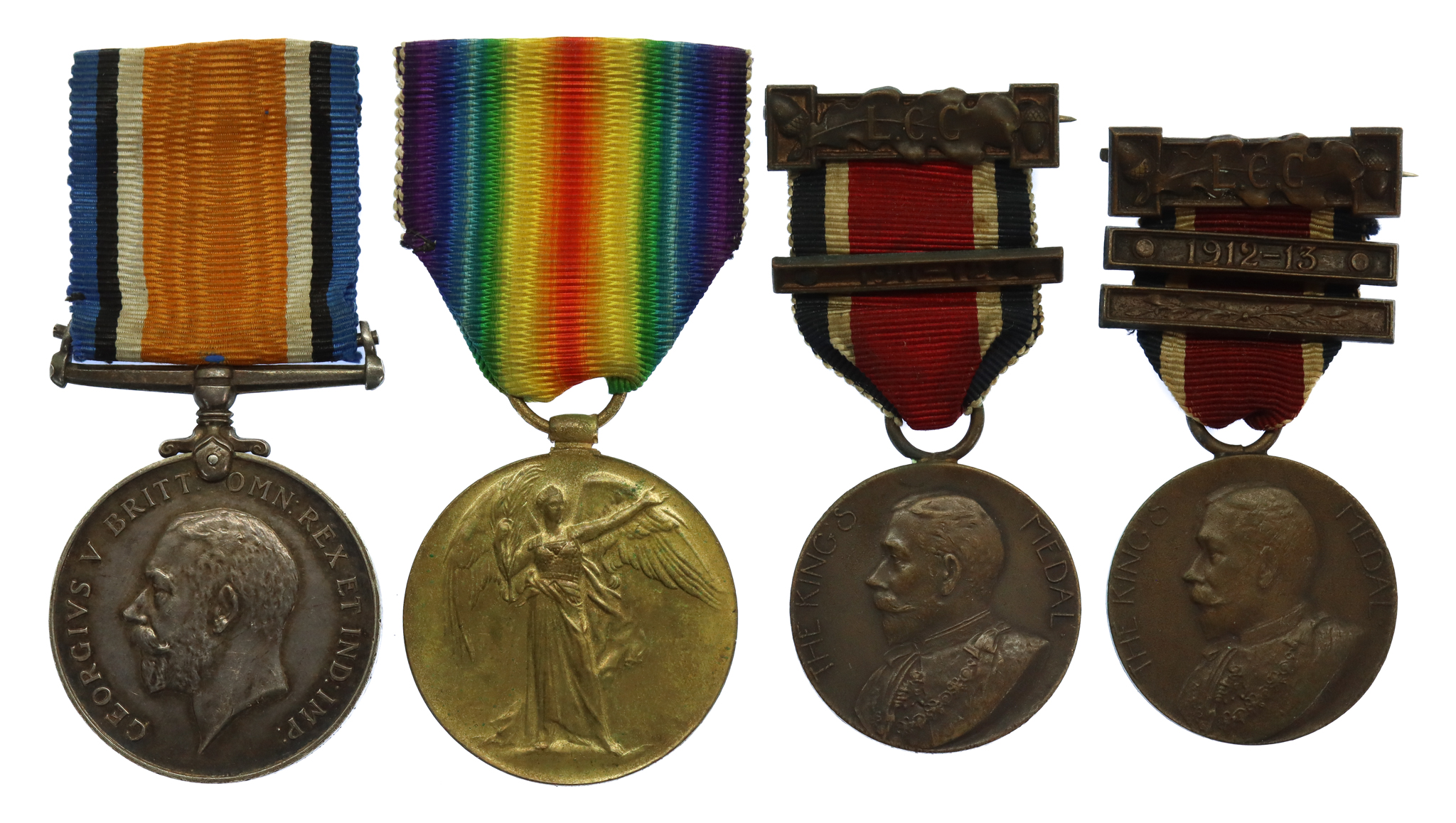 WW1 British War & Victory Medal Pair with Two London County Council King's Medals - Pte. J.H. Luck, Durham Light Infantry