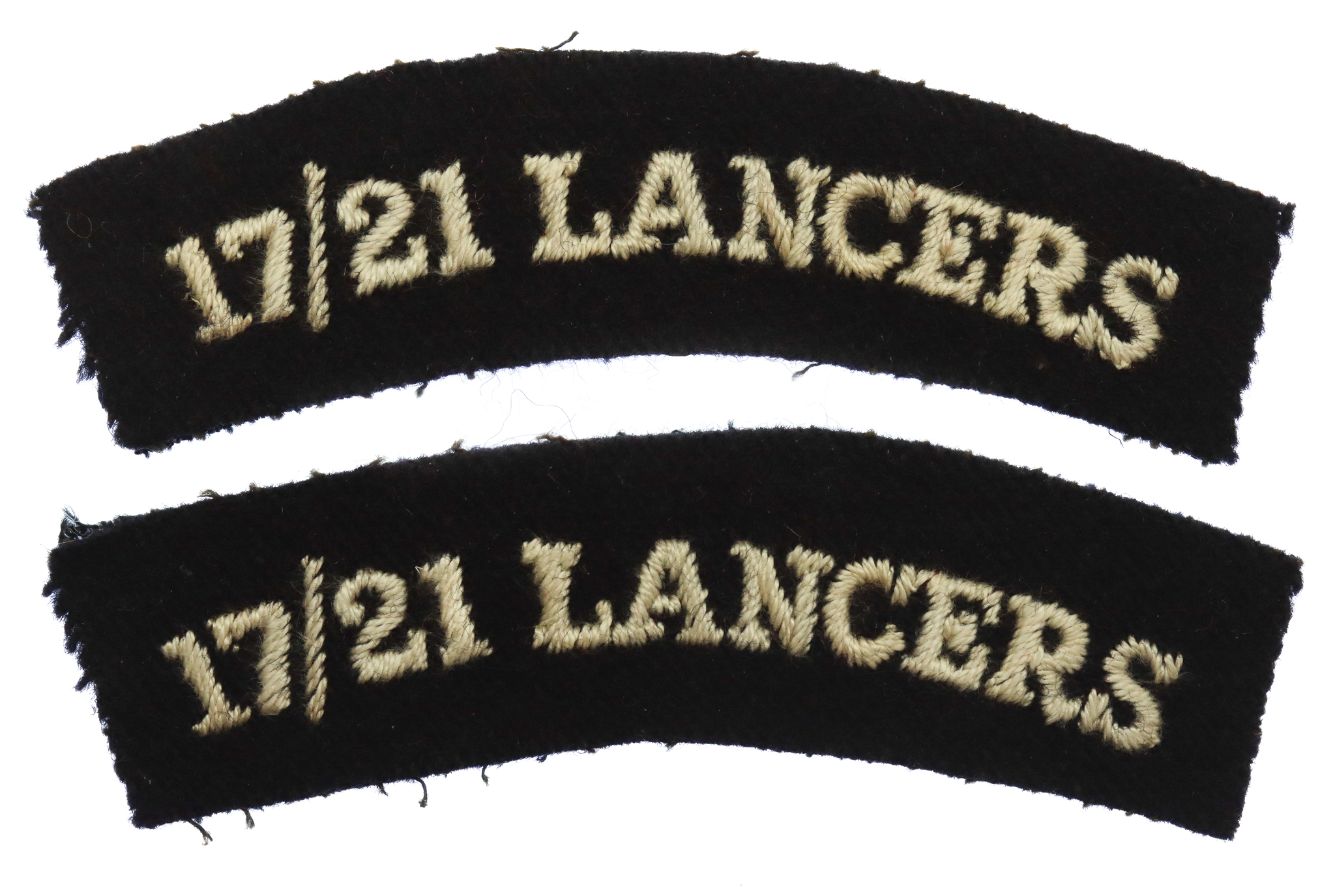 Pair of 17th/21st Lancers (17/21 LANCERS) Cloth Shoulder Titles