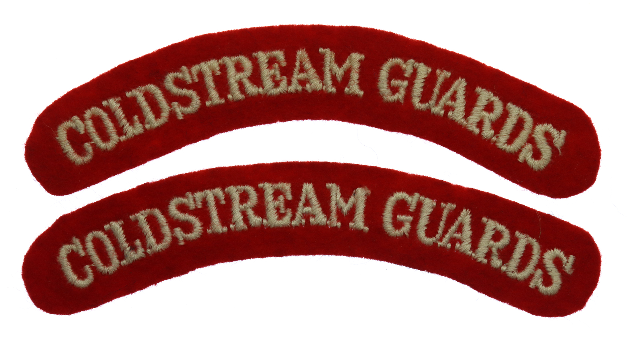Pair of Coldstream Guards (COLDSTREAM GUARDS) Cloth Shoulder Titles
