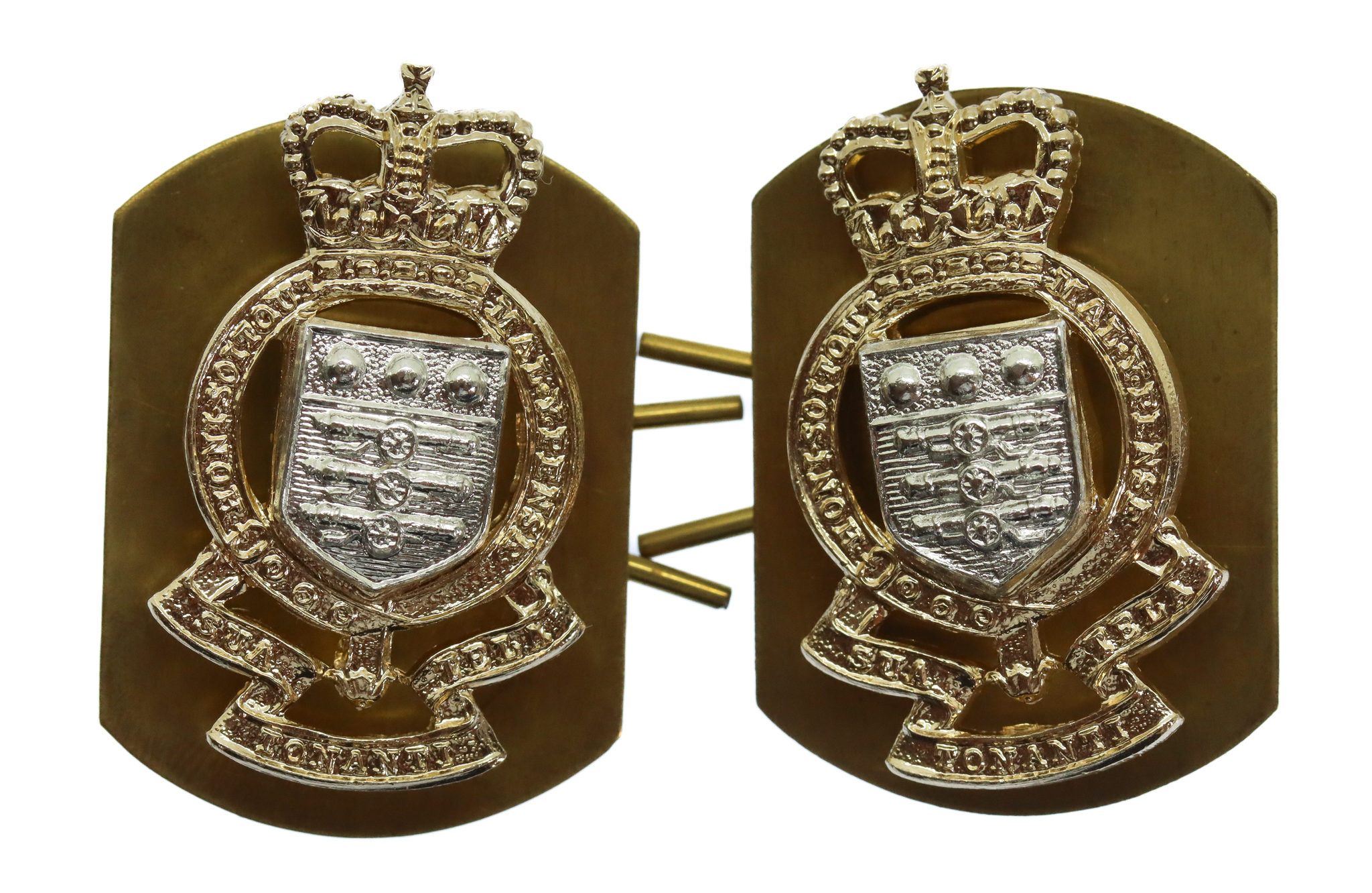 Pair of Royal Army Ordnance Corps (R.A.O.C.) Anodised (Staybrite) Collar Badges