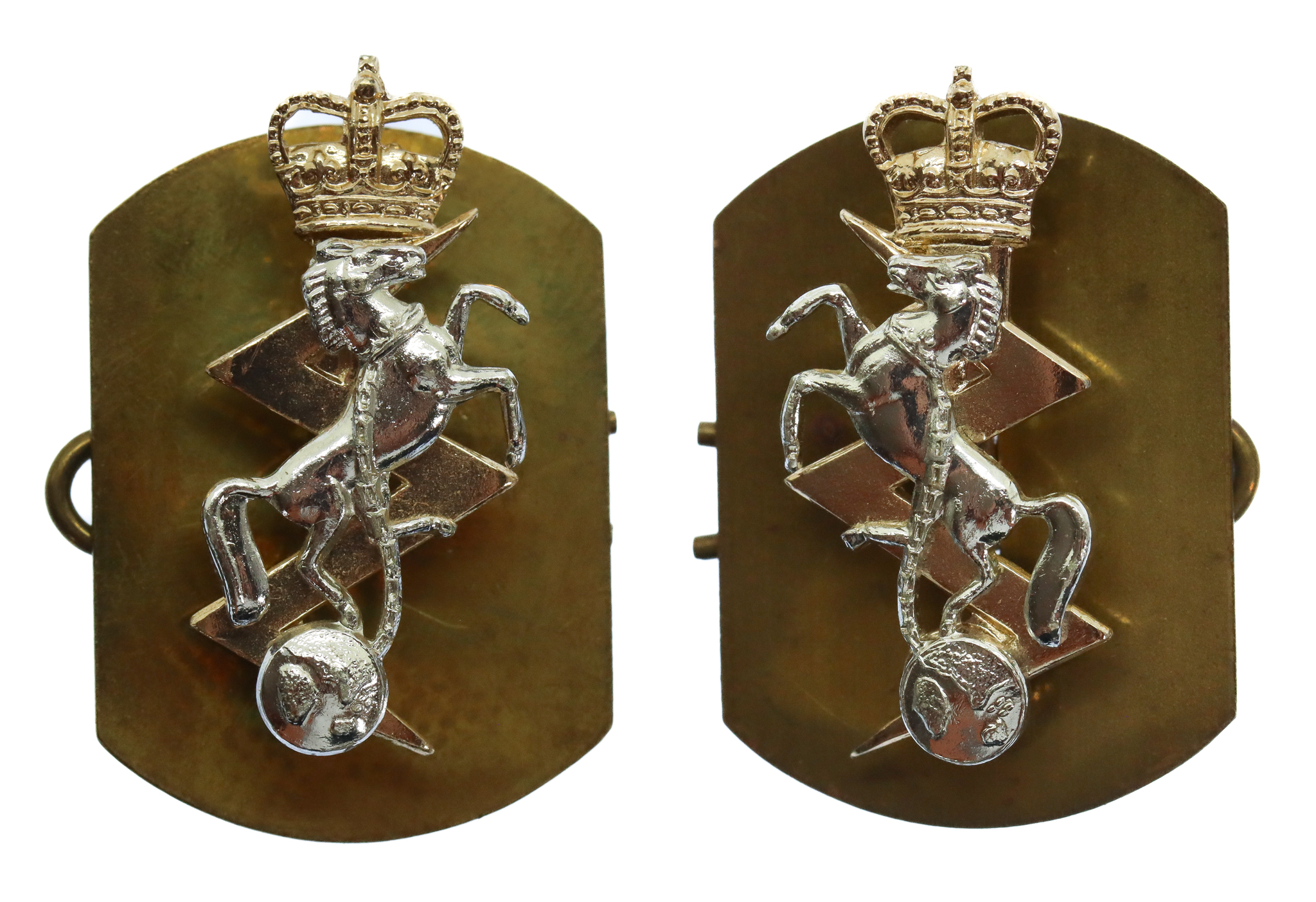 Pair of Royal Electrical & Mechanical Engineers (R.E.M.E.) Anodised (Staybrite) Collar Badges