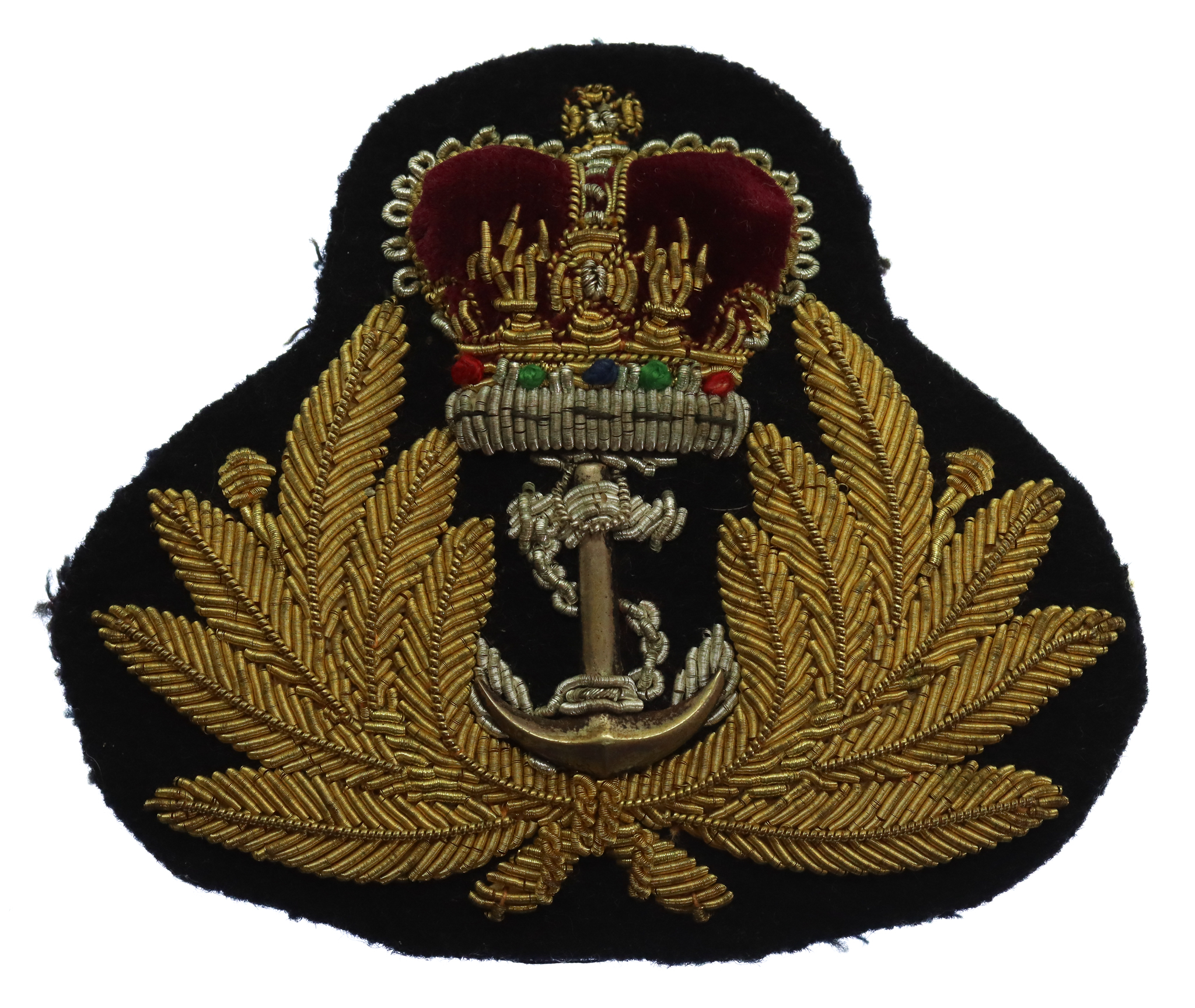 Royal Navy Officer's Bullion Cap Badge - Queen's Crown