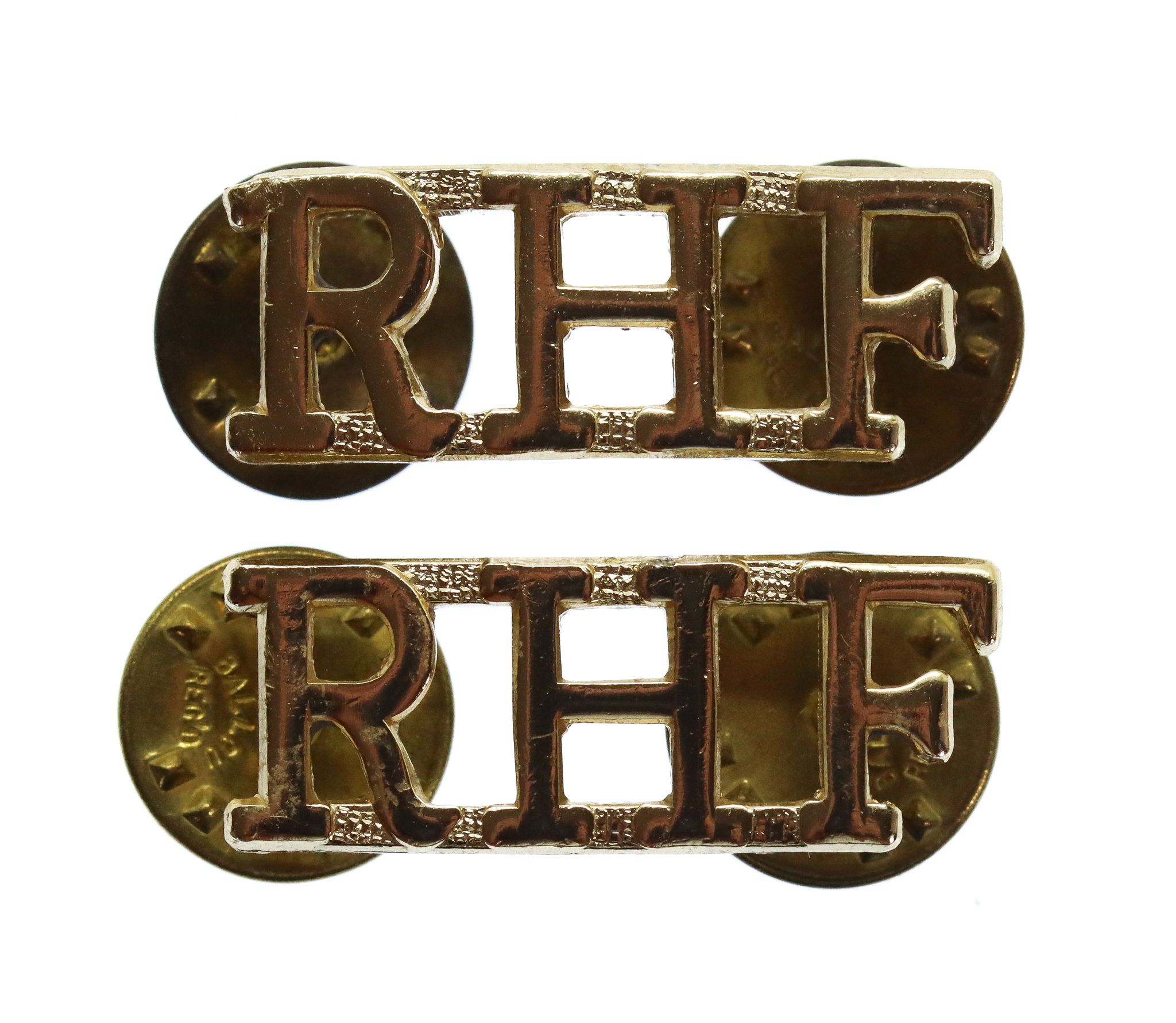 Pair of Royal Highland Fusiliers (R.H.F.) Anodised (Staybrite) Shoulder Titles