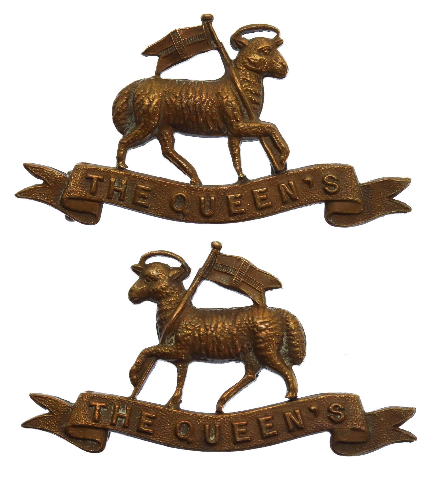 Pair of Queen's (Royal West Surrey) Regiment Officer's Service Dress Collar Badges