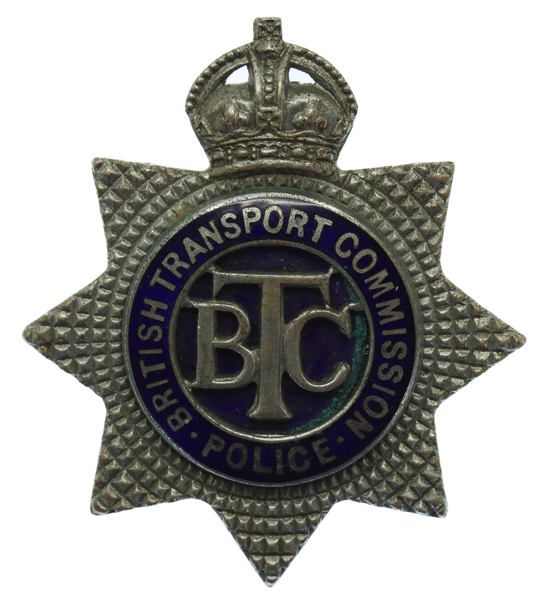 British Transport Commission (B.T.C.) Police Senior Officer's Enamelled Cap Badge - King's Crown