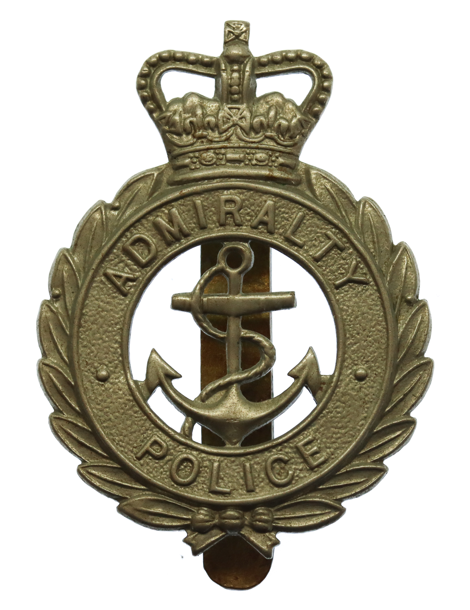 Admiralty Police White Metal Cap Badge - Queen's Crown