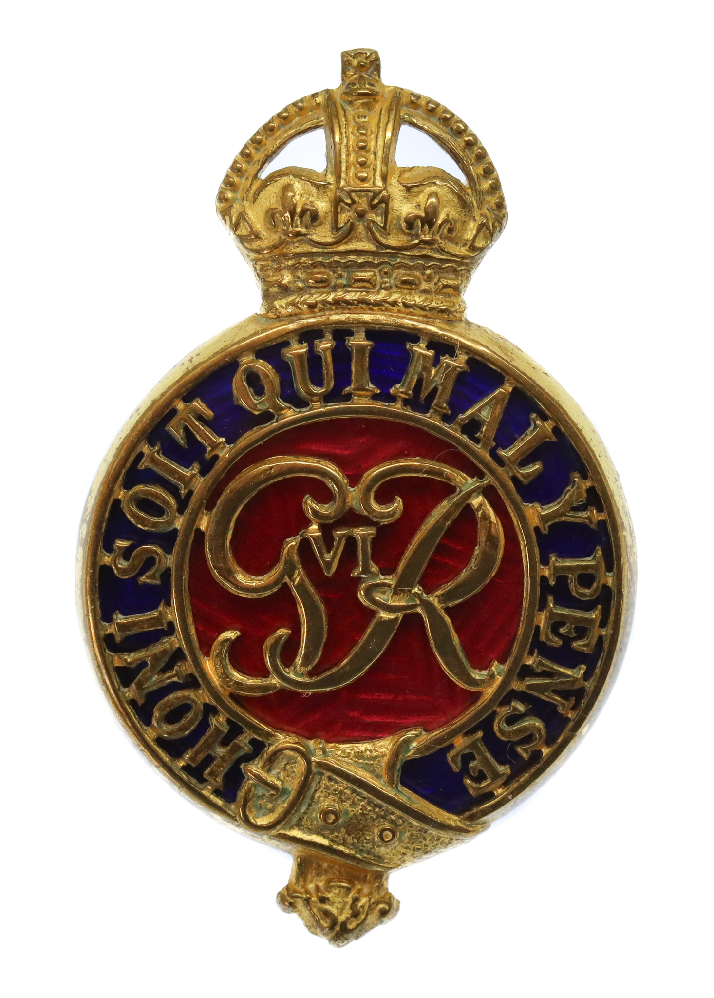 George VI Household Cavalry Officer's Gilt & Enamel Cap Badge