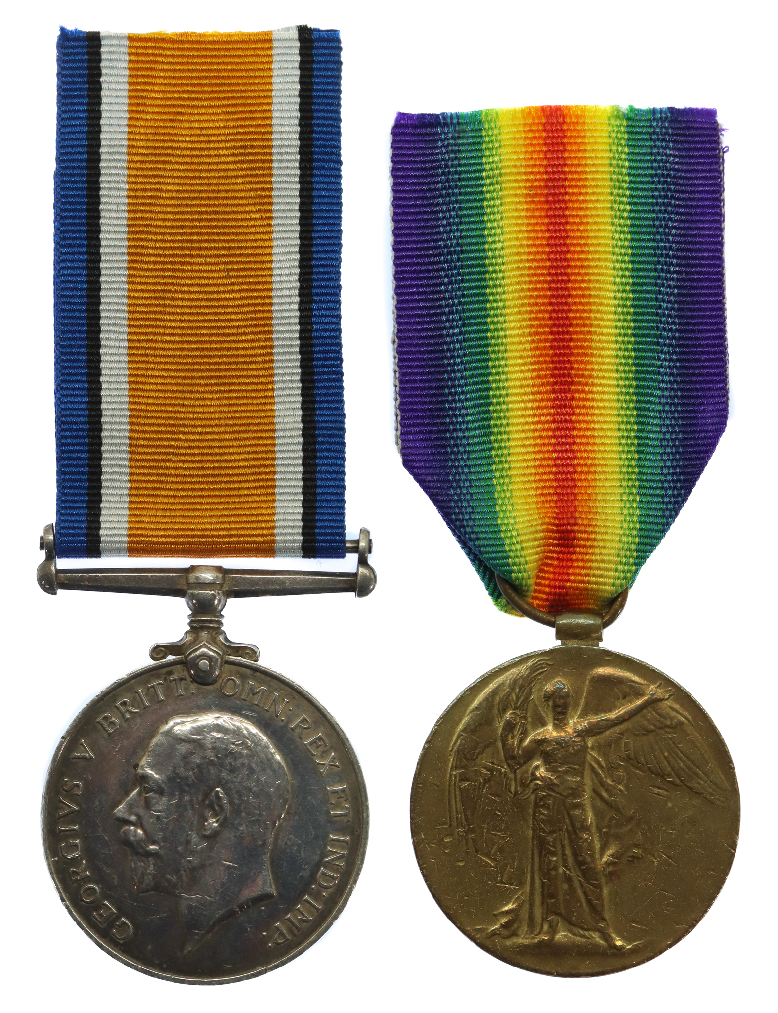 WW1 British War & Victory Medal Pair - Pte. E. Bridge, South Wales Borderers - Wounded