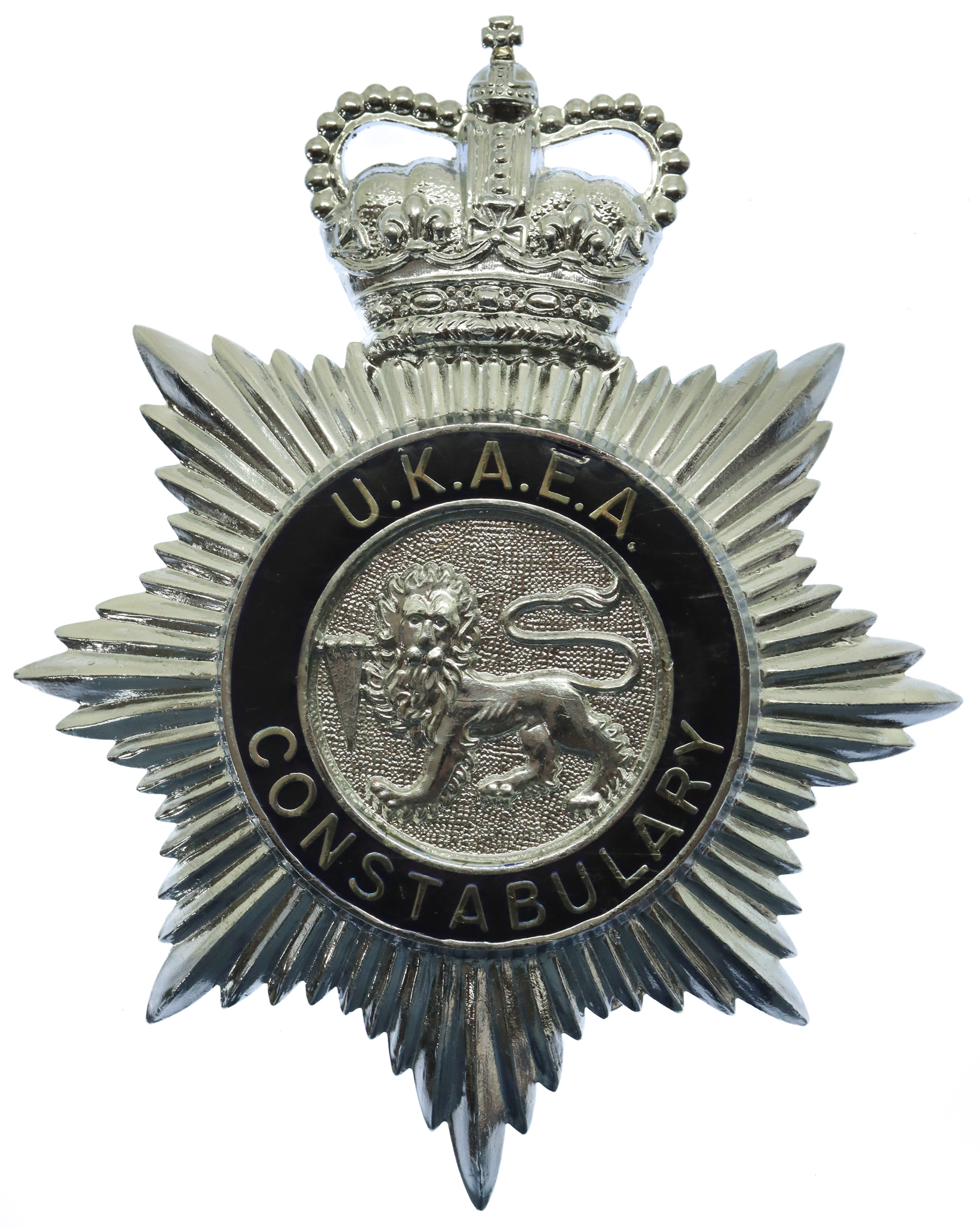 United Kingdom Atomic Energy Authority (U.K.A.E.A.) Constabulary Blue Enamelled Helmet Plate - Queen's Crown