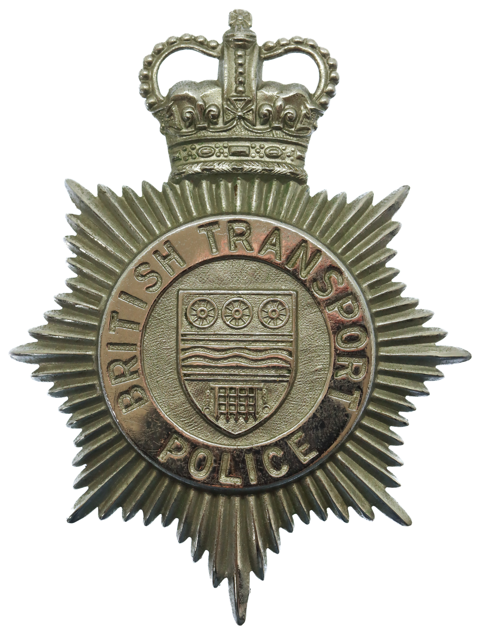 British Transport Police (B.T.P.) Chrome Helmet Plate - Queen's Crown