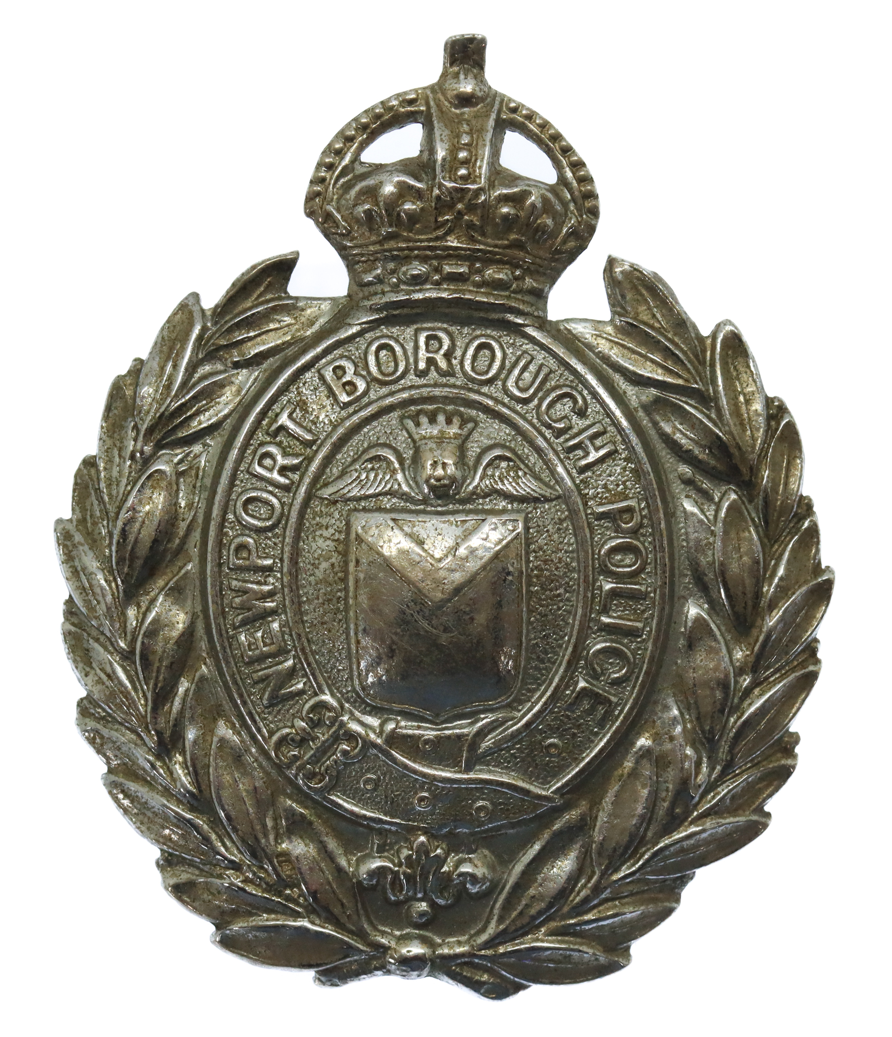 Newport Borough Police Wreath Cap Badge - King's Crown