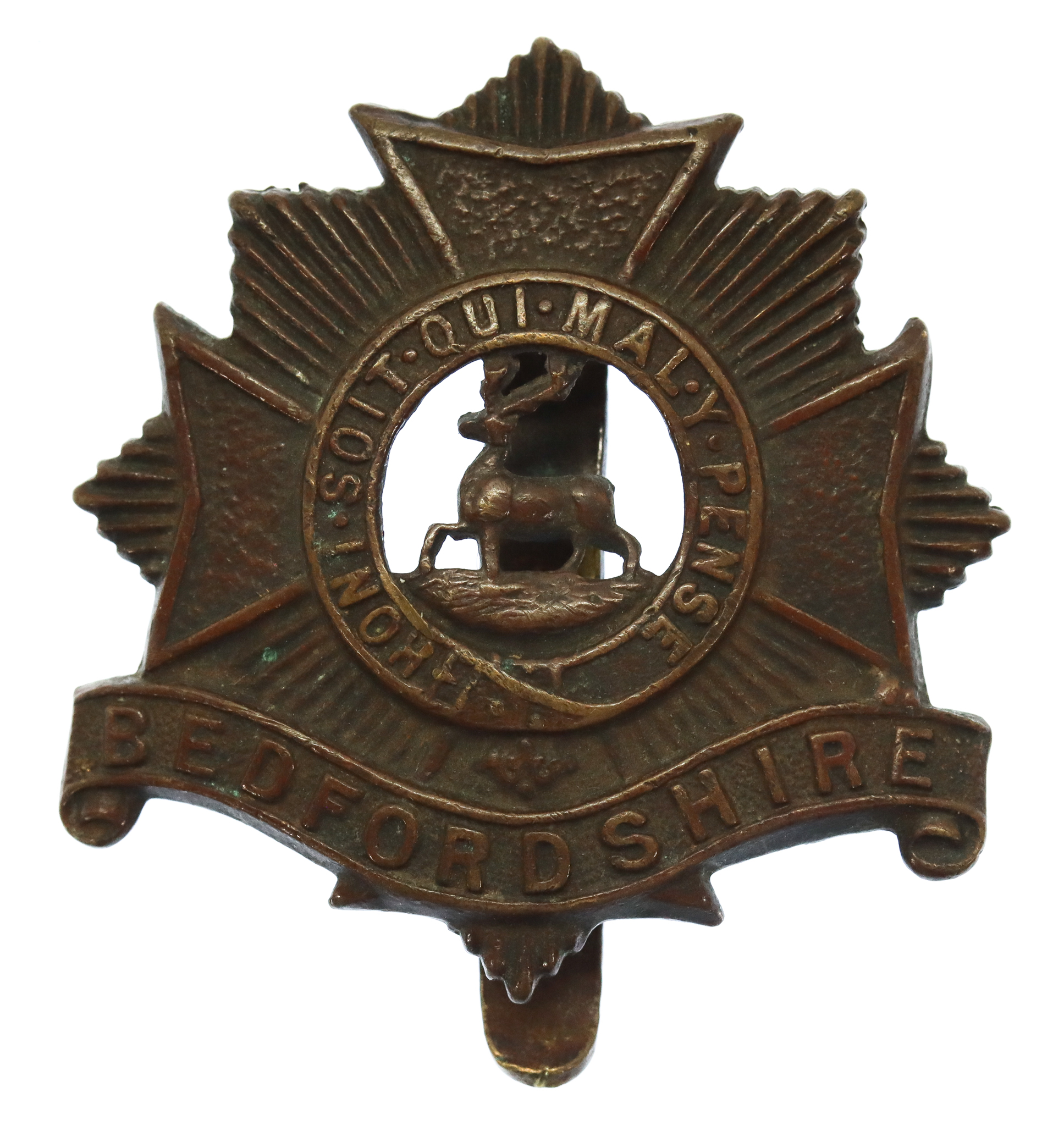 Bedfordshire Regiment WW1 All Brass Economy Cap Badge
