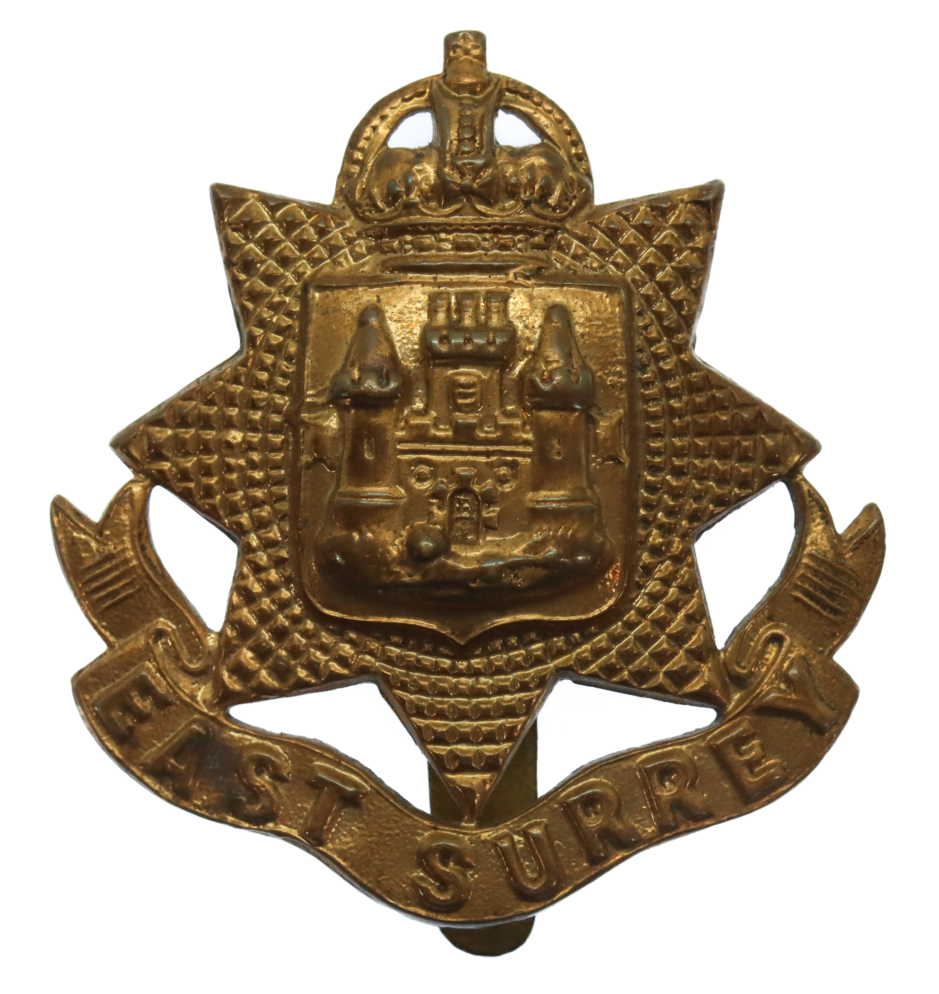East Surrey Regiment WW1 All Brass Economy Cap Badge