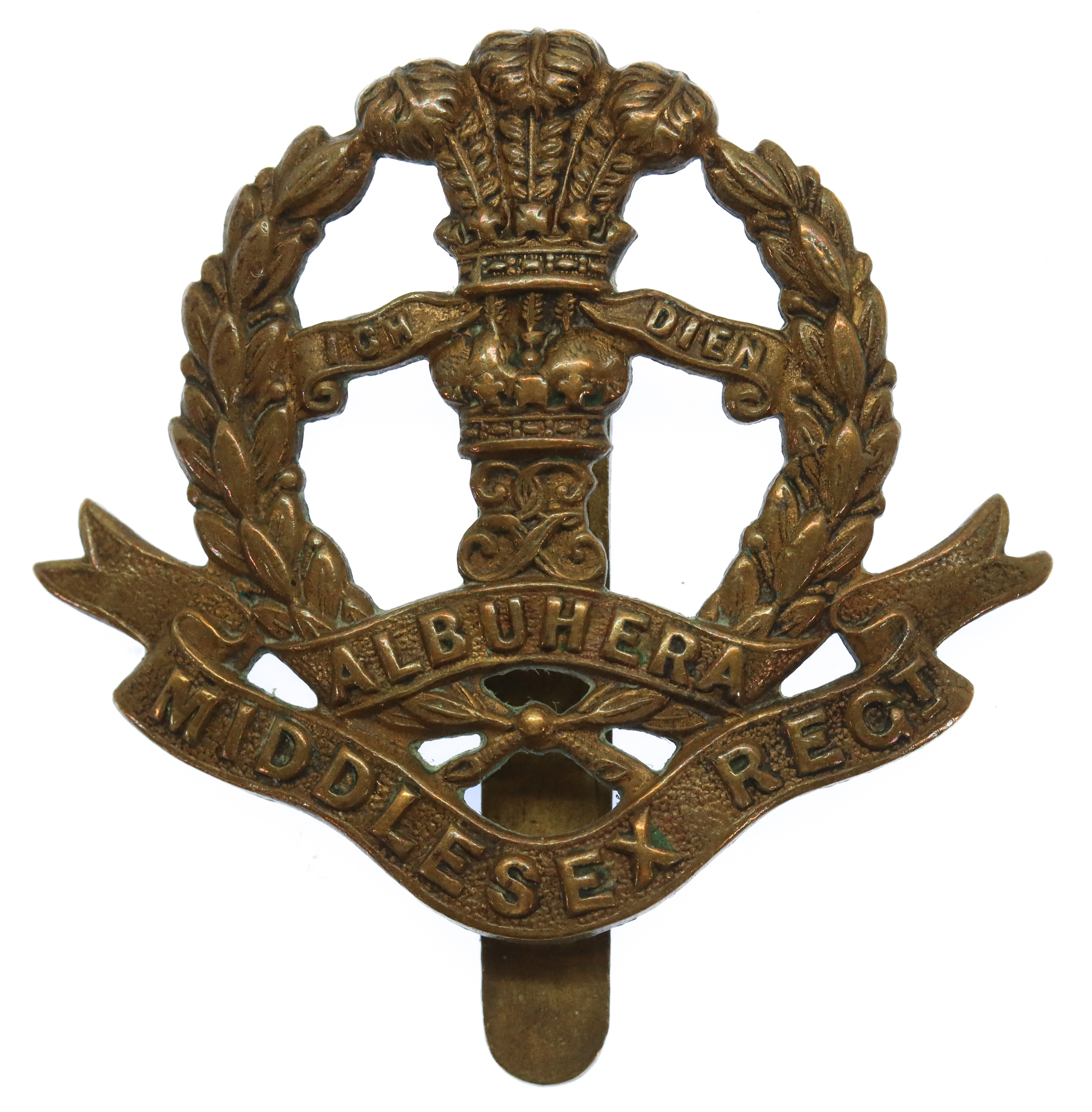 Middlesex Regiment WW1 All Brass Economy Cap Badge