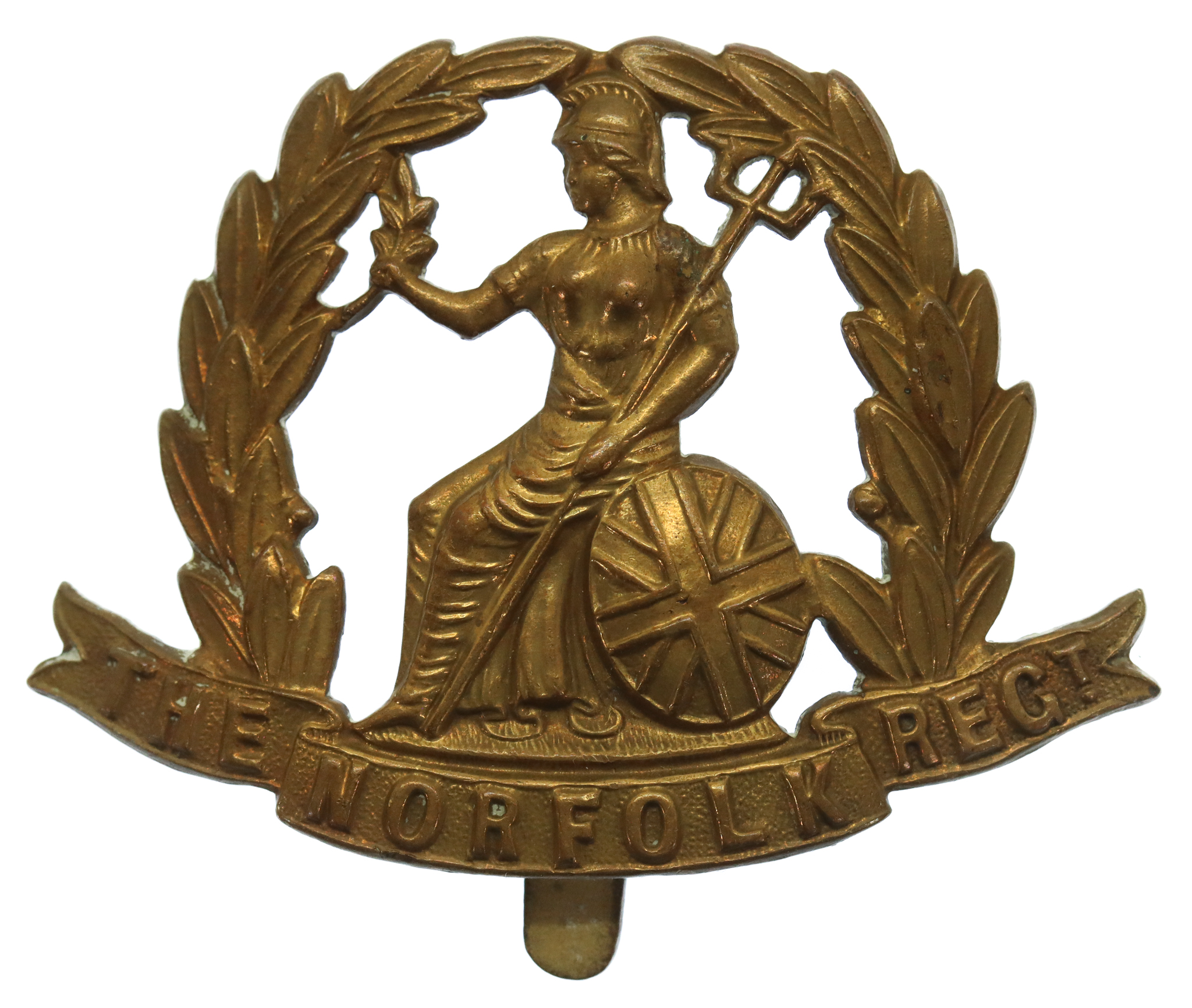 Norfolk Regiment WW1 All Brass Economy Cap Badge