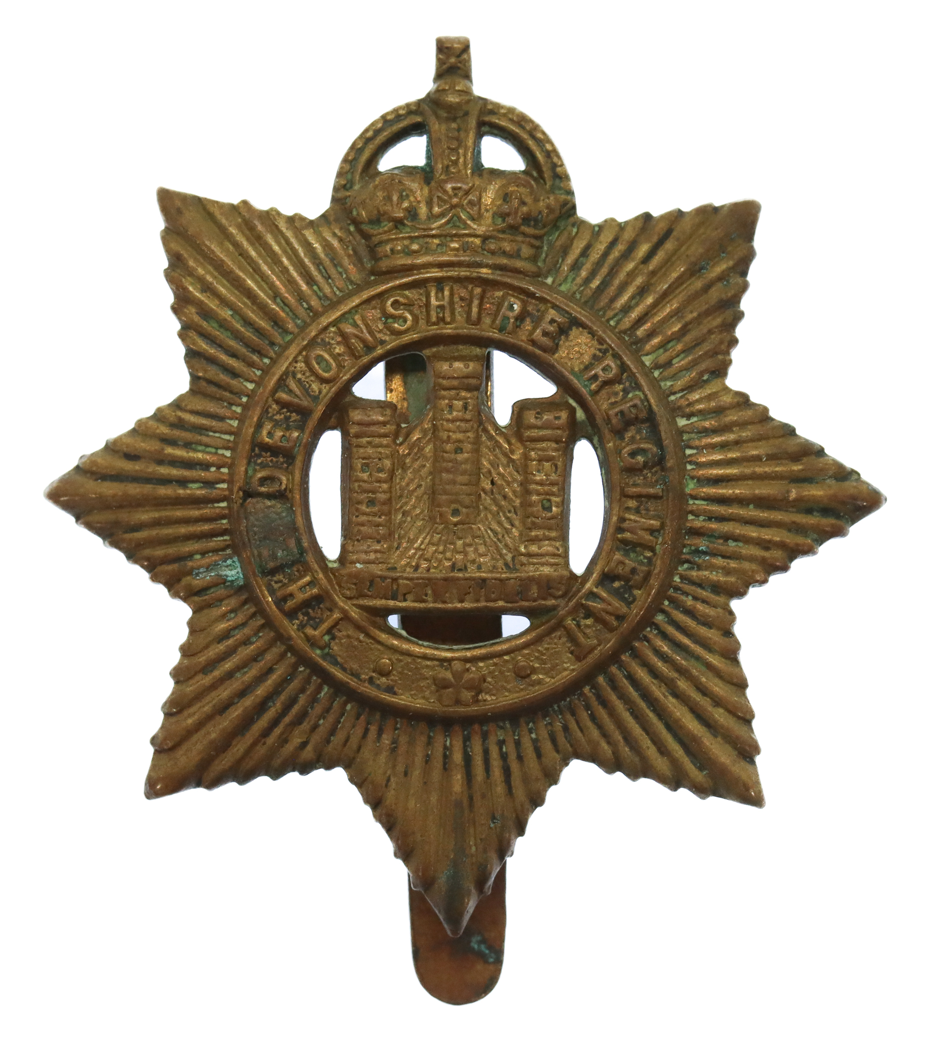 Devonshire Regiment WW1 All Brass Economy Cap Badge 