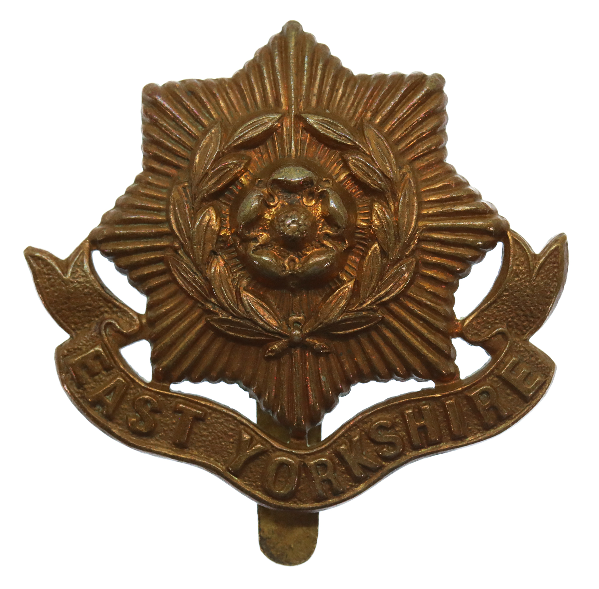 East Yorkshire Regiment WW1 All Brass Economy Cap Badge