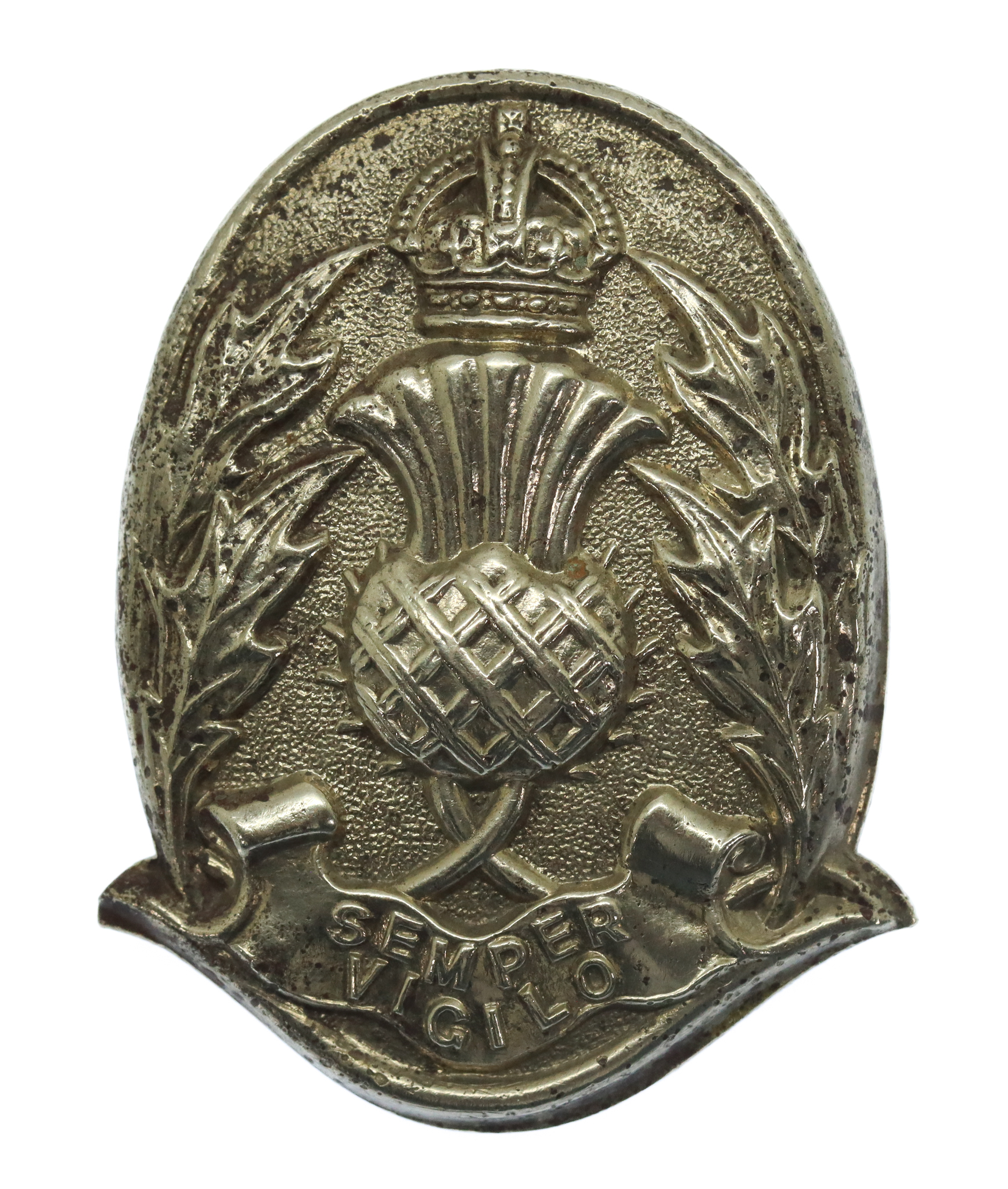 Scottish Police Forces White Metal Cap Badge - King's Crown