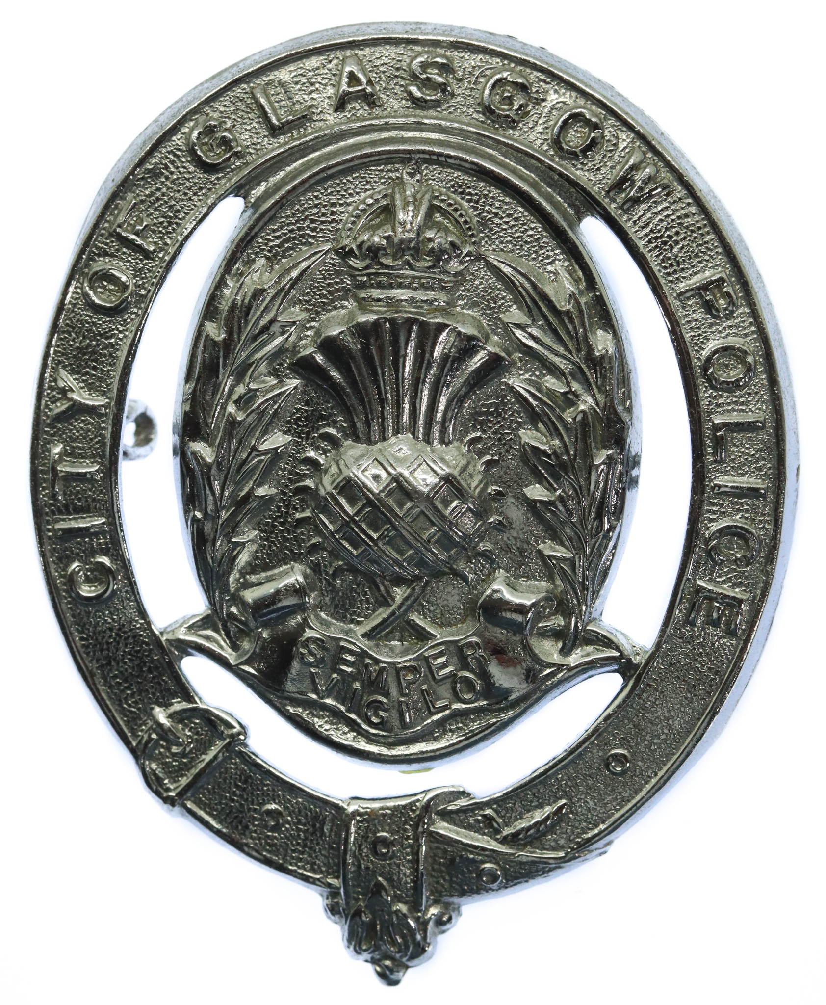 Glasgow City Police Chrome Helmet Plate - King's Crown