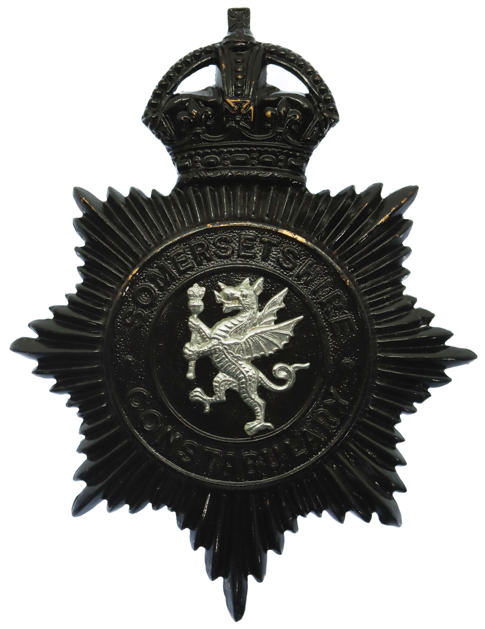 Somersetshire Constabulary Night Helmet Plate - King's Crown