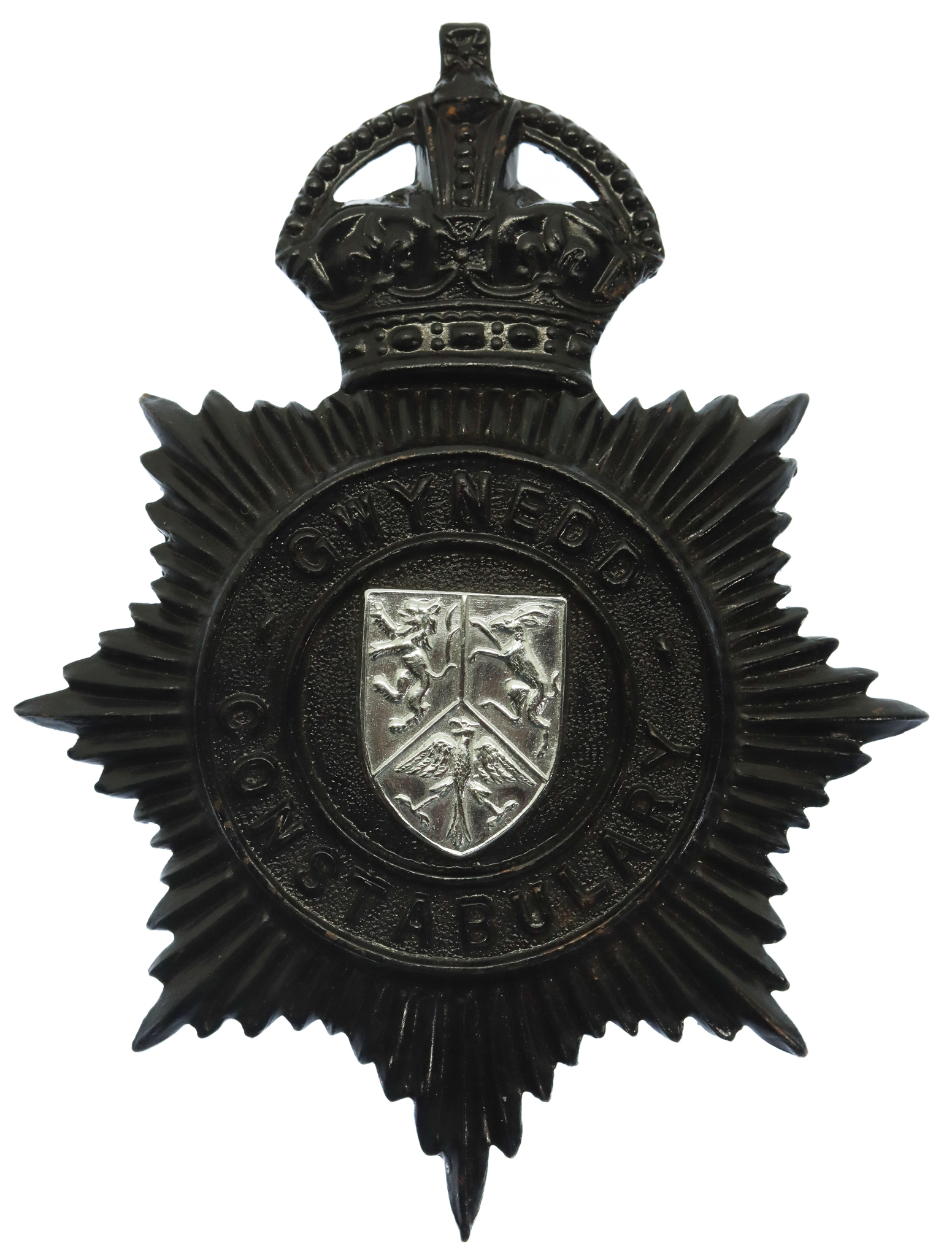 Gwynedd Constabulary Black Helmet Plate - King's Crown