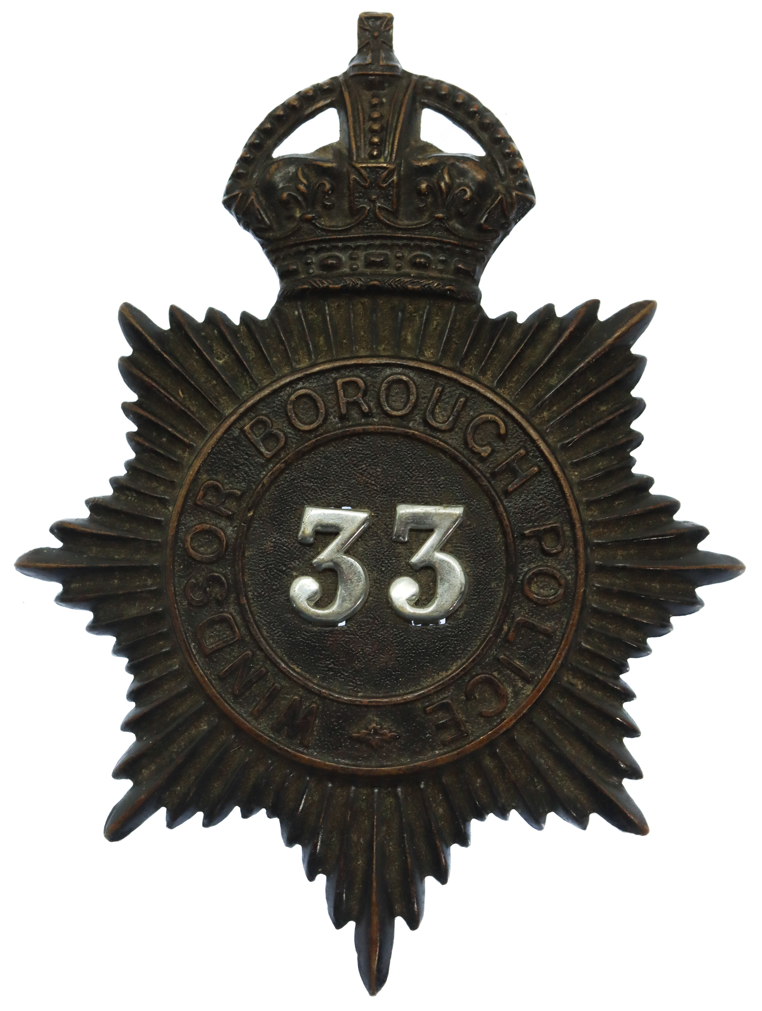 Windsor Borough Police Black Helmet Plate - King's Crown