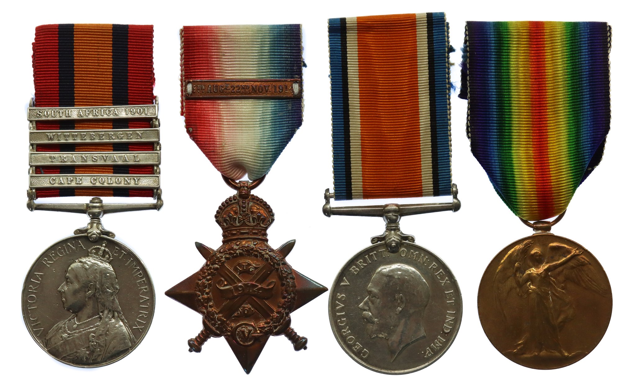 Queen's South Africa Medal (4 Clasps) and WW1 1914 Mons Star and Bar Medal Trio - Pte. G.O. Lowe, Notts & Derby Regiment (Sherwood Foresters)