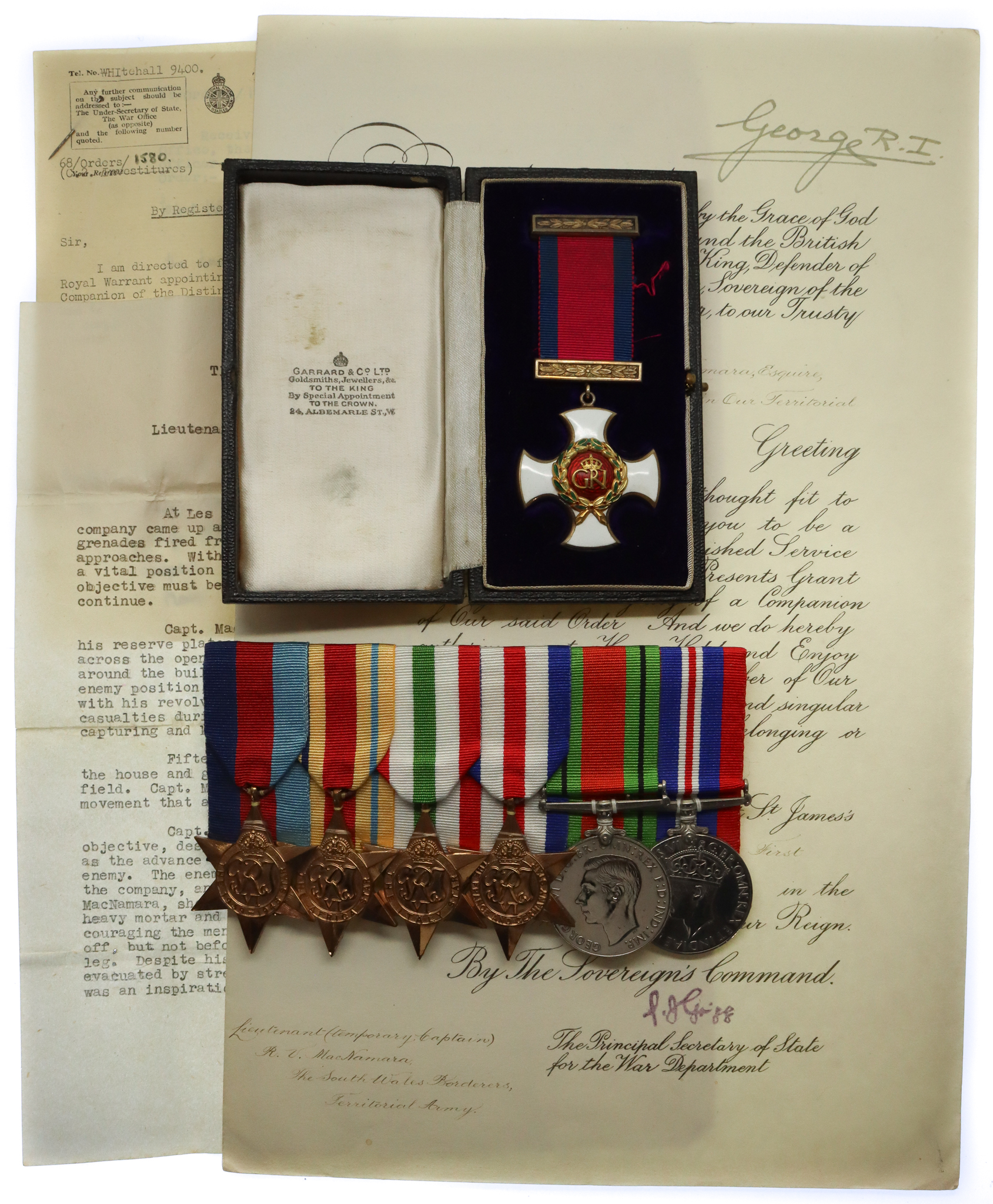 Superb WW2 Normandy VC Recommendation DSO (Immediate) Medal Group of Seven - Captain R.V. MacNamara, Monmouthshire Regiment (attd. 1st Dorset Regt)