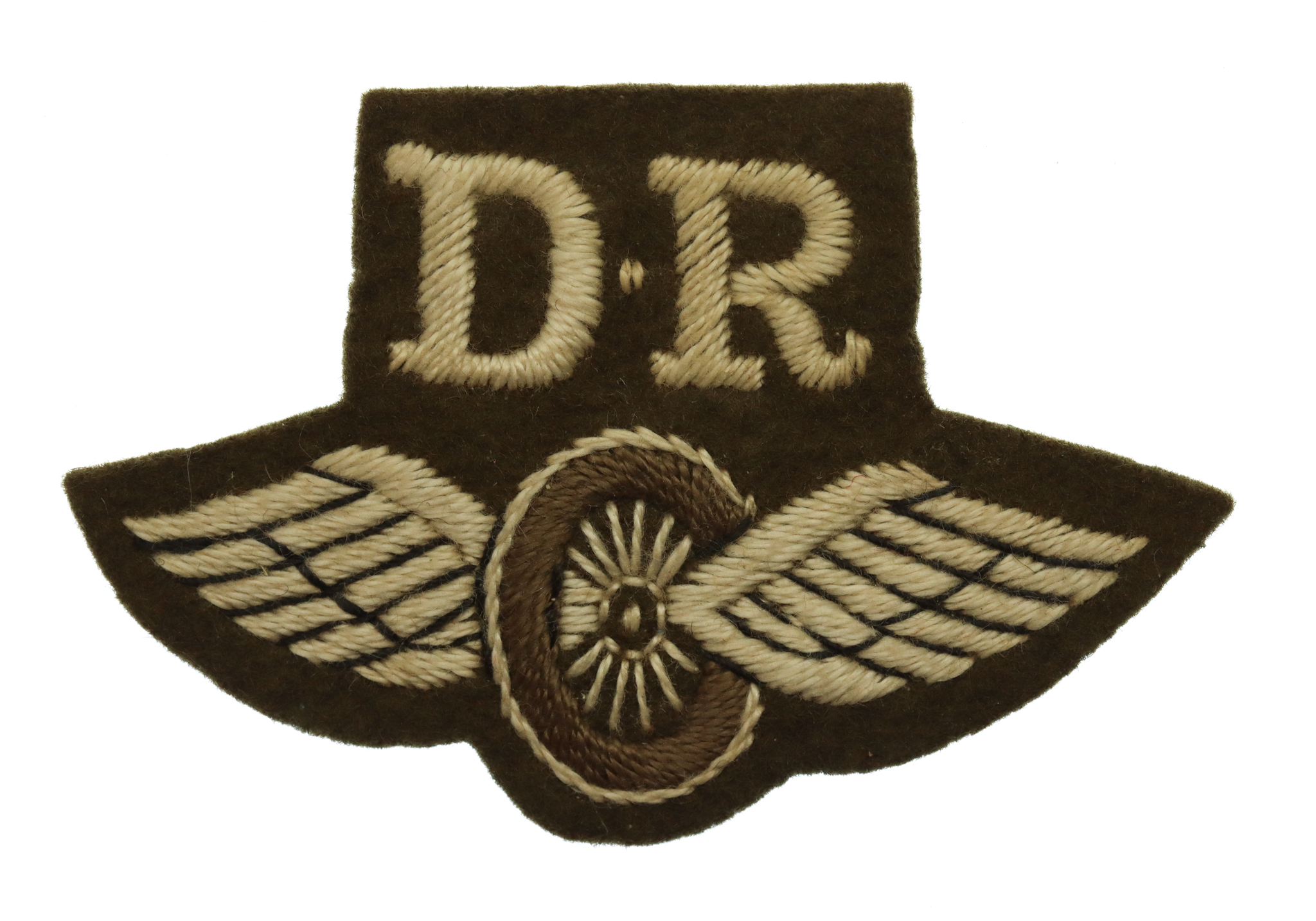 British Army Despatch Rider (D.R.) Winged Wheel Cloth Proficiency Arm Badge